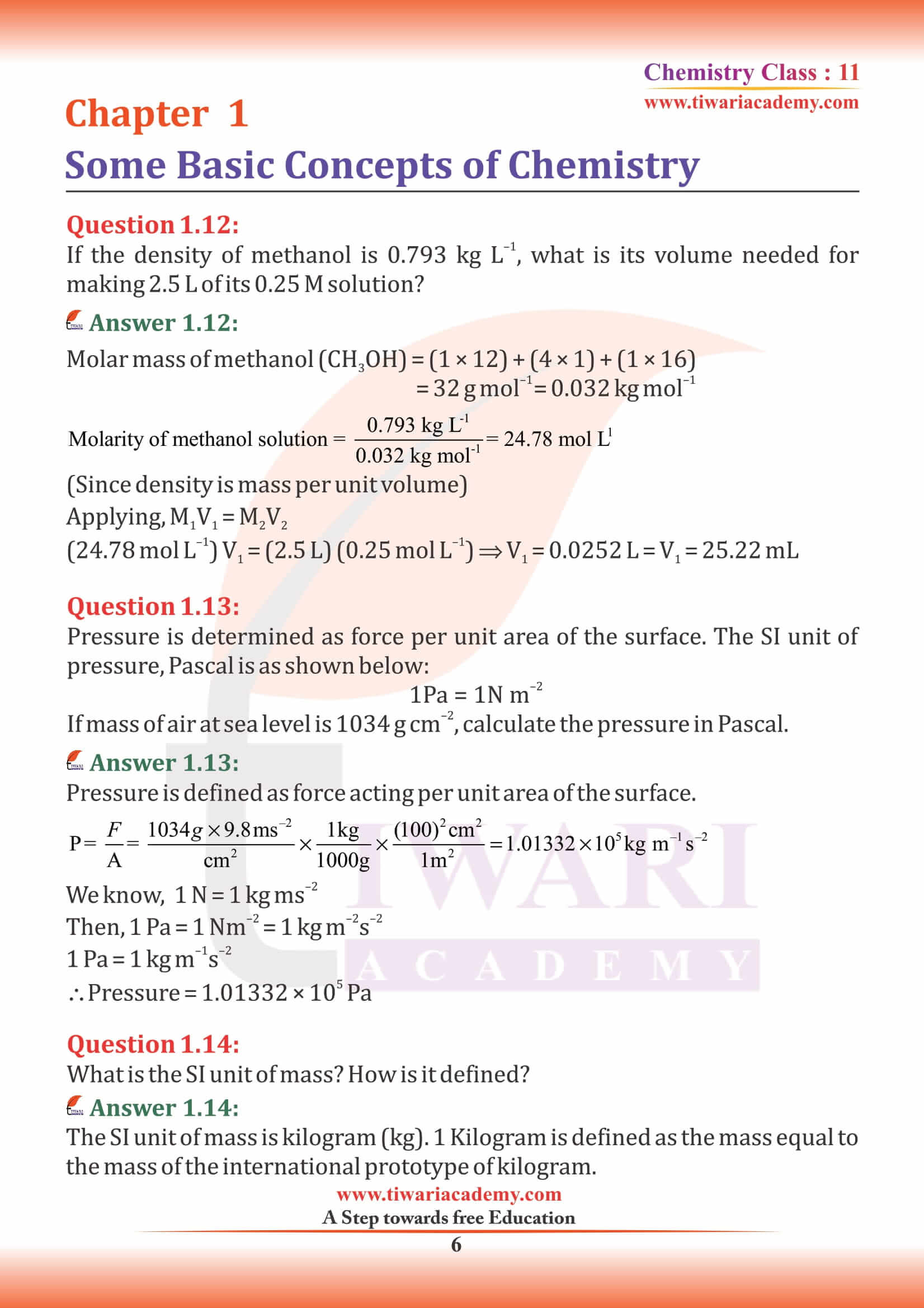 NCERT Solutions for Class 11 Chemistry Chapter 1 in English Medium