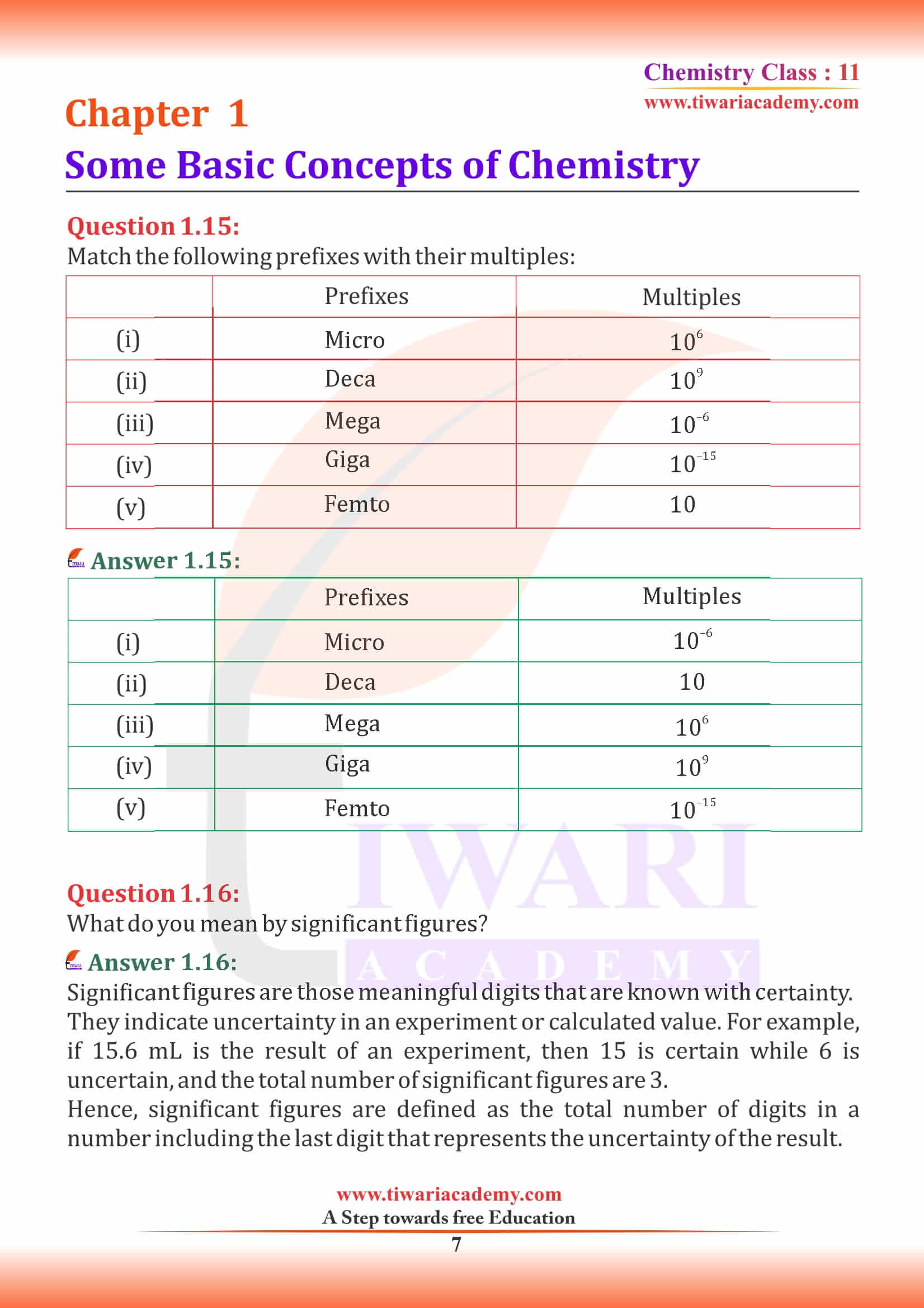 NCERT Solutions for Class 11 Chemistry Chapter 1 for new session
