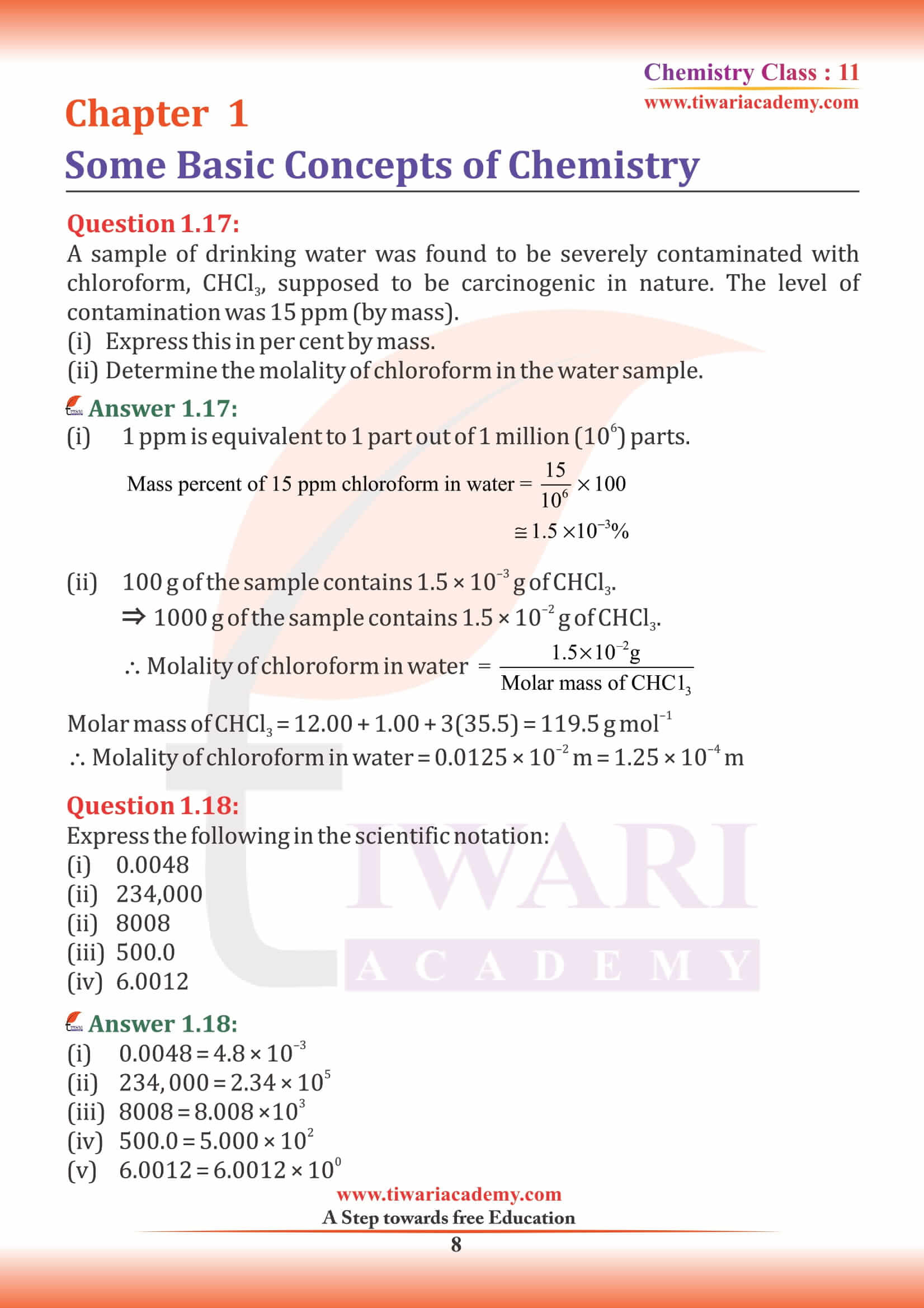 NCERT Solutions for Class 11 Chemistry Chapter 1 for CBSE
