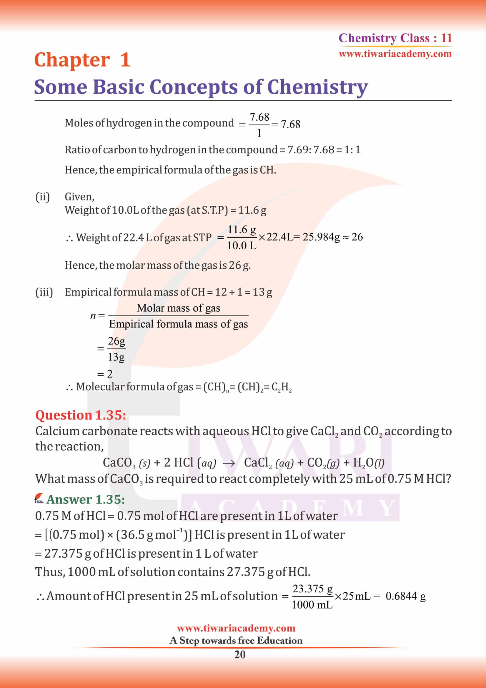 Class 11 Chemistry Chapter 1 answers for first year intermediate