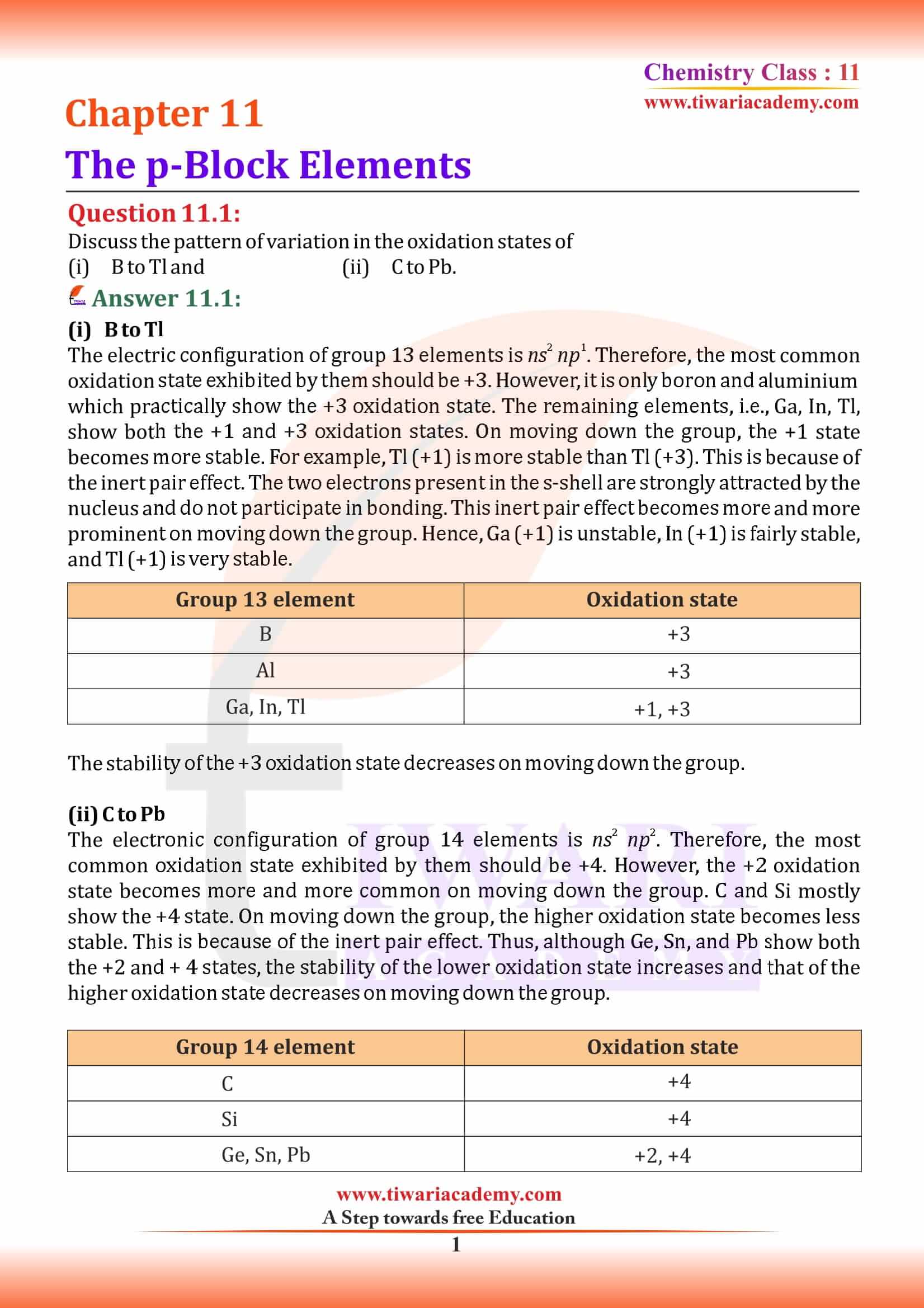 Class 11 Chemistry Chapter 11 The p Block Elements