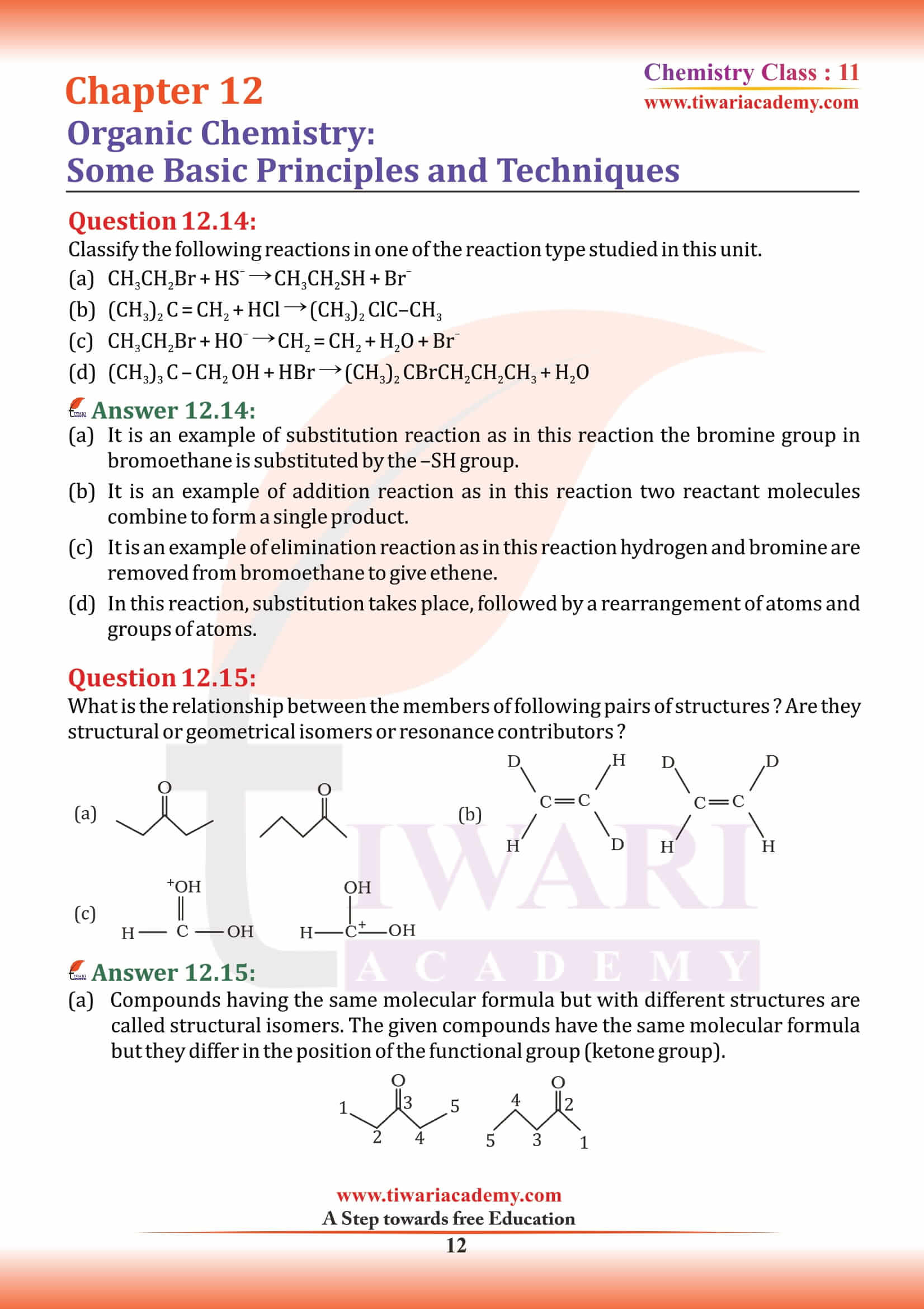 Class 11 Chemistry Chapter 12 exercise answers