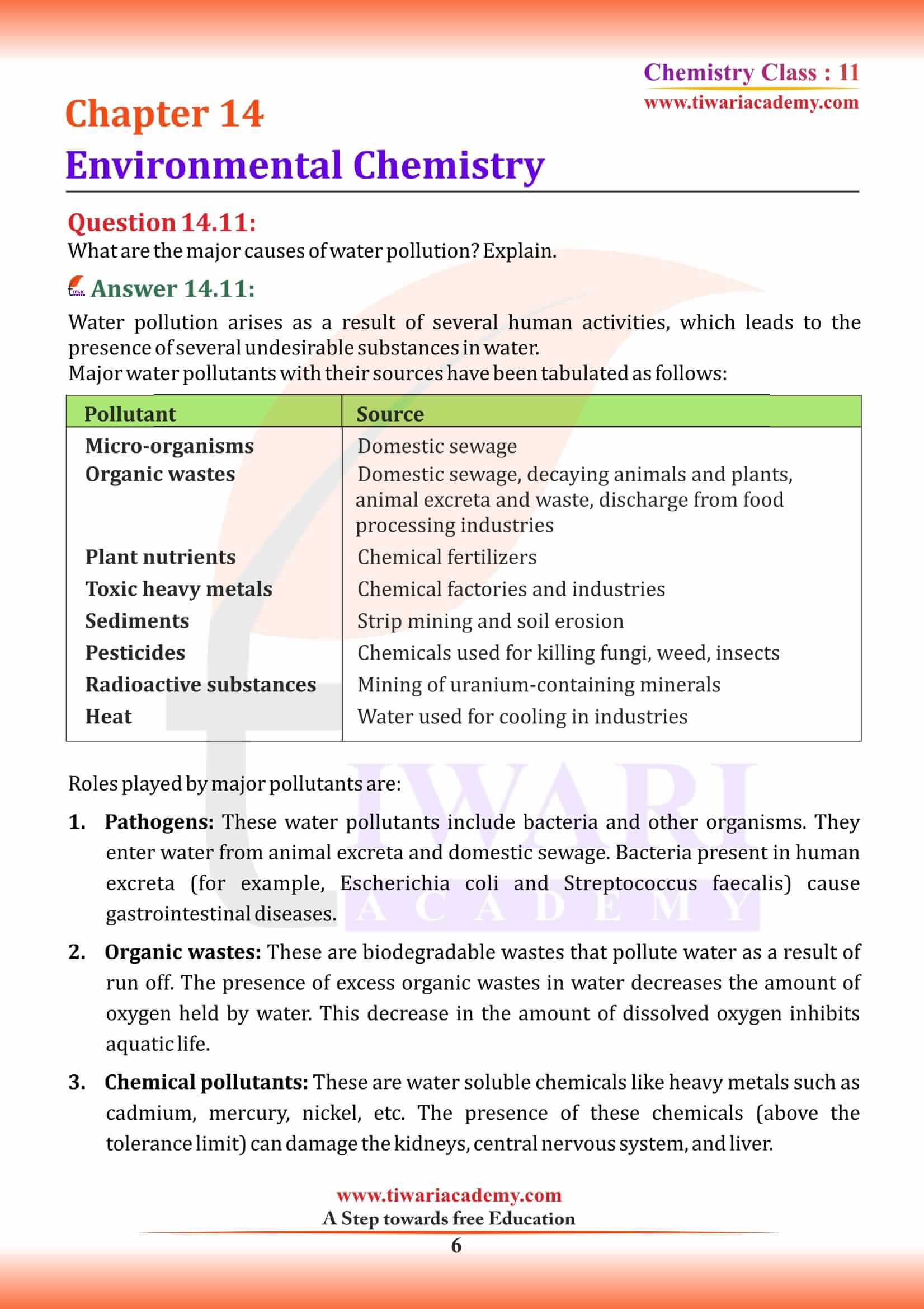 NCERT Solutions for Class 11 Chemistry Chapter 14 exercises answers