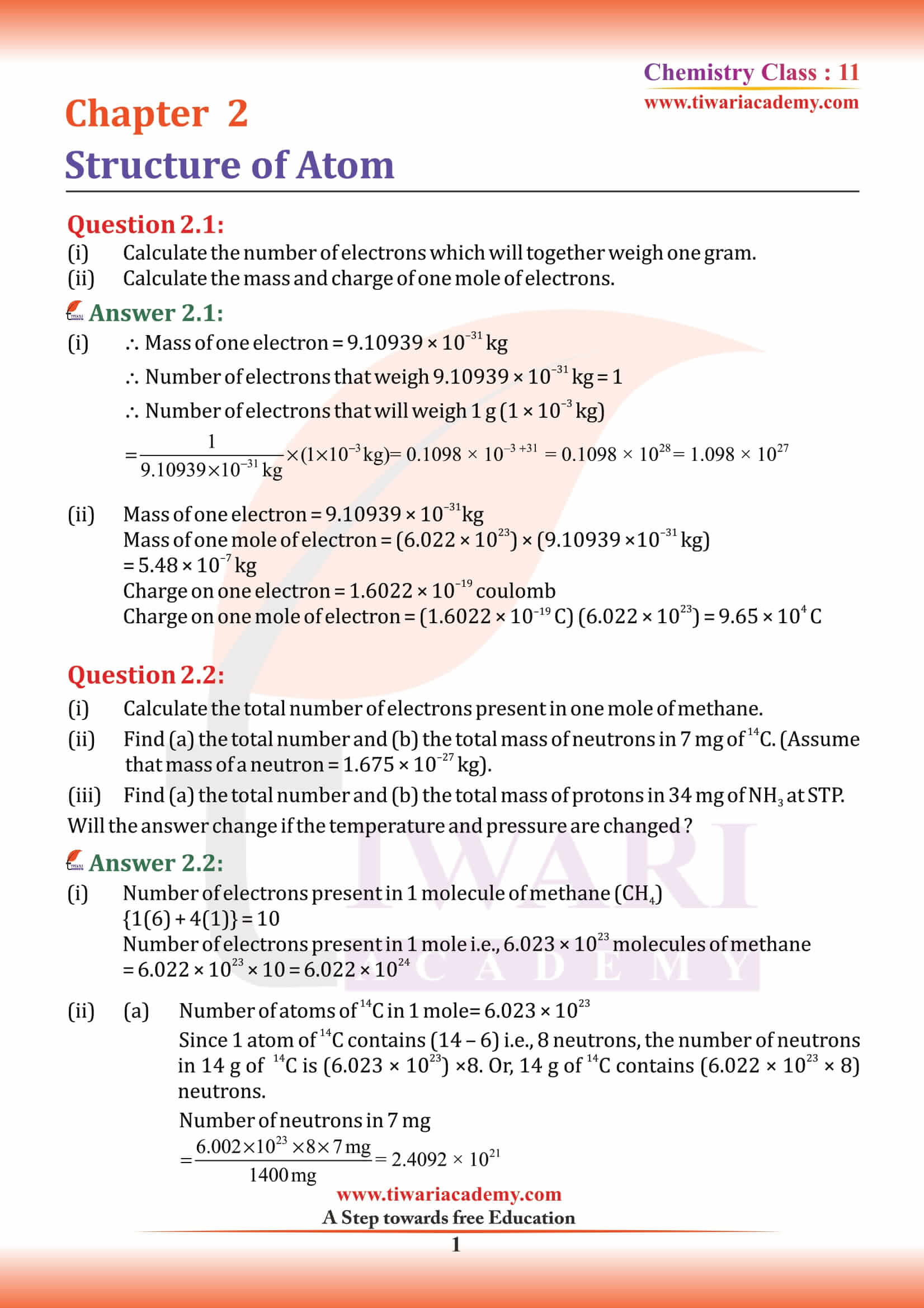 Chemistry Chapter 2 Structure of Atom