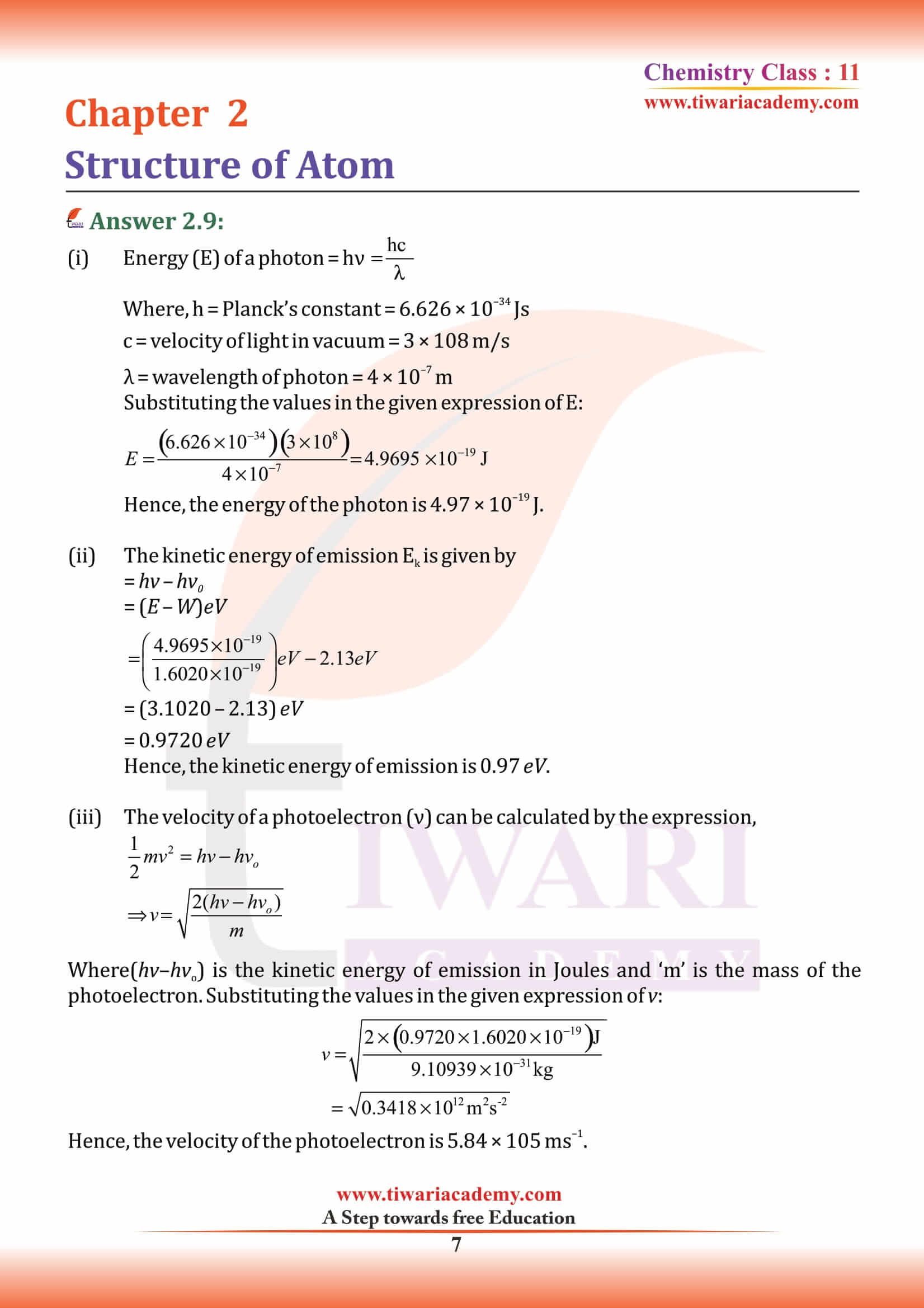 NCERT Solutions for Class 11 Chemistry Chapter 2 question 6 7 8 9 10