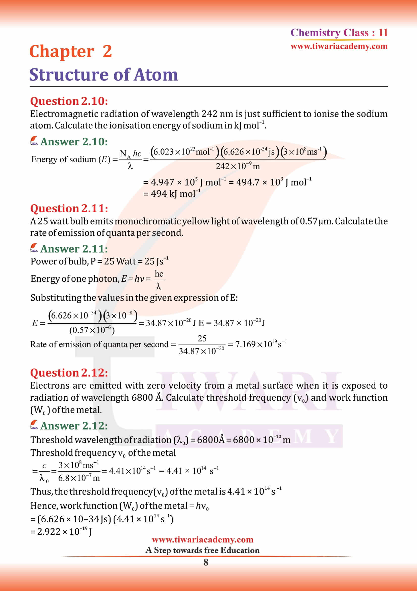 NCERT Solutions for Class 11 Chemistry Chapter 2 in English Medium