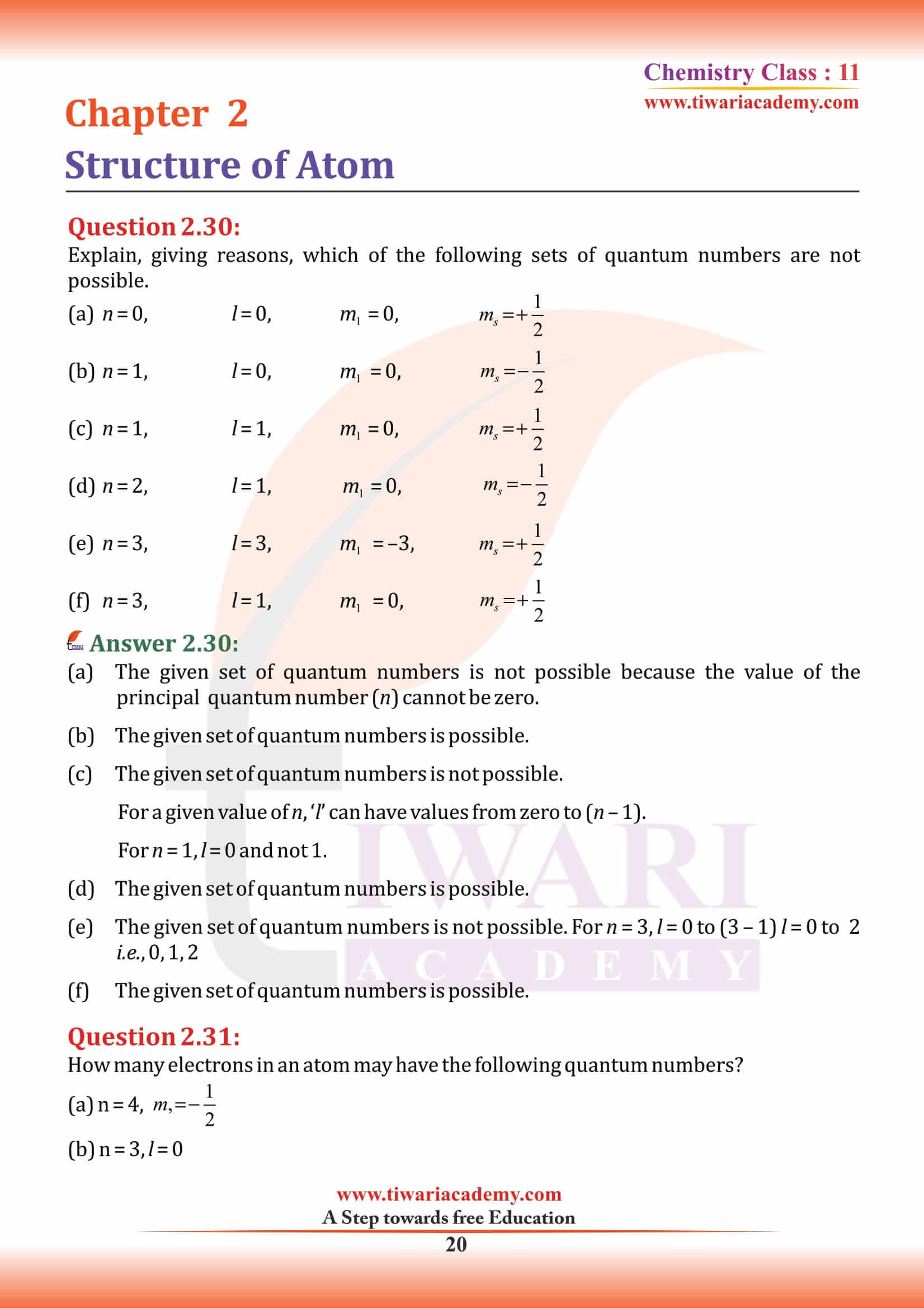 NCERT Solutions for Class 11 Chemistry Chapter 2 exercises