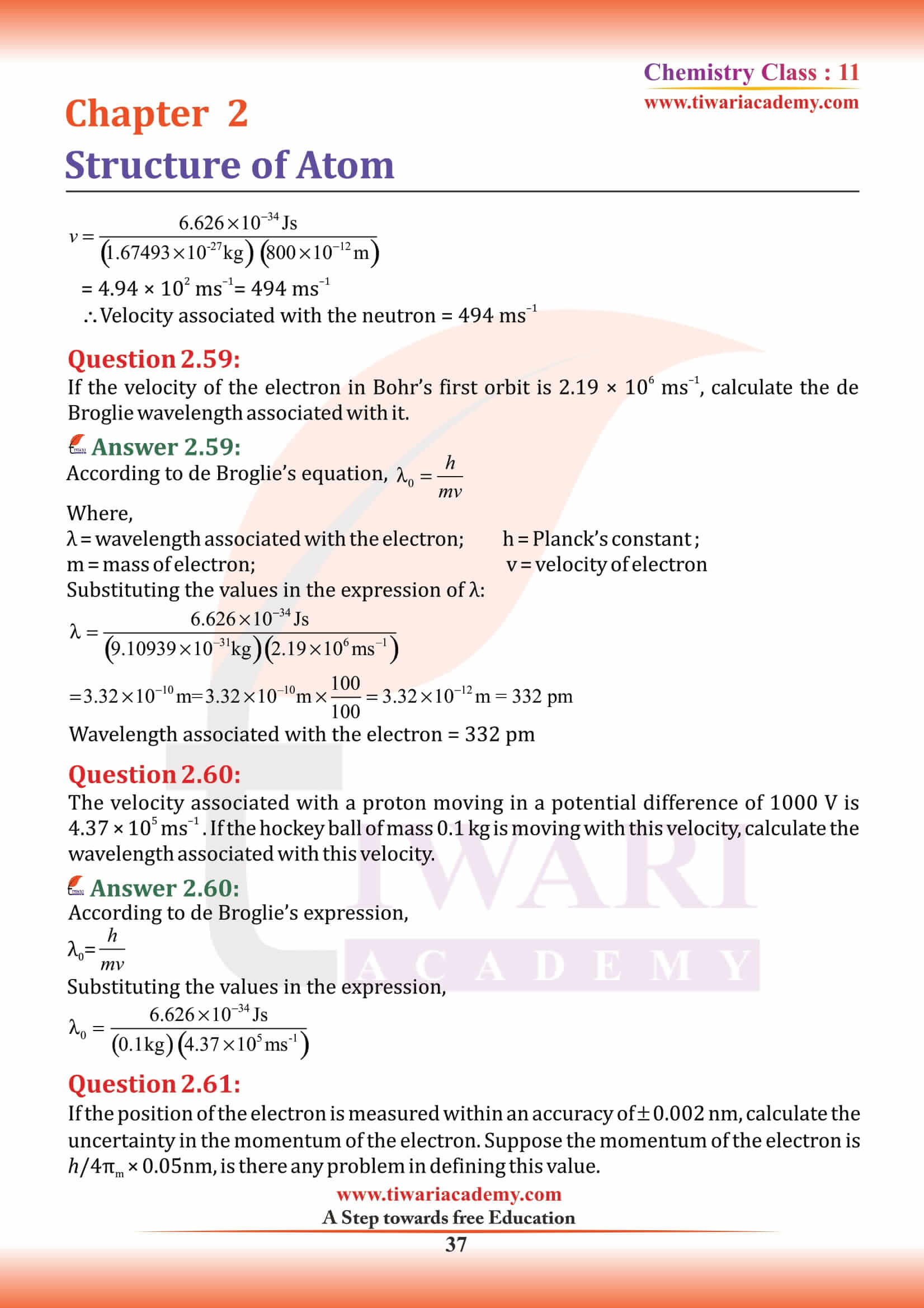 Class 11 Chemistry Chapter 2 concepts answers