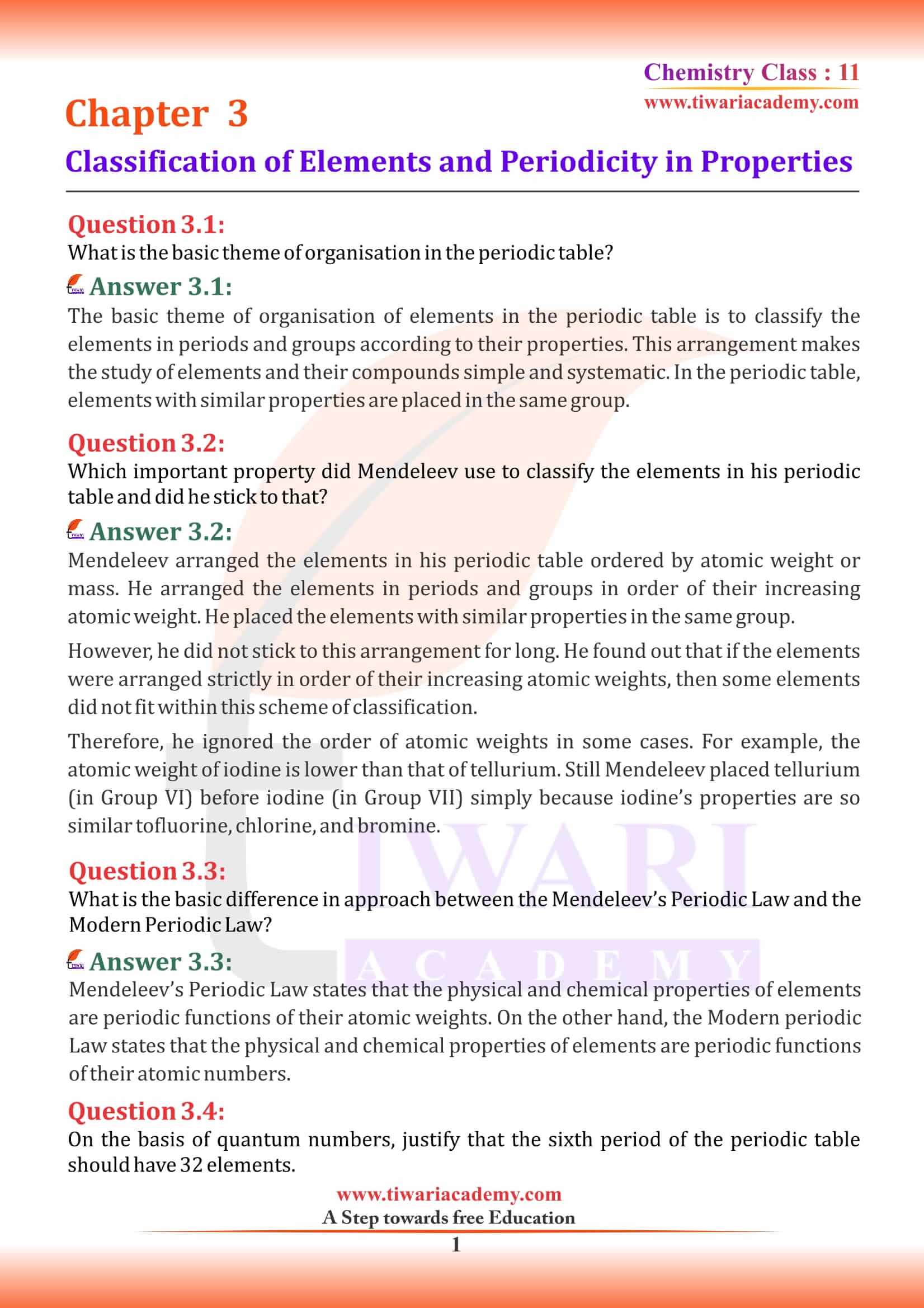 Class 11 Chemistry Chapter 3 Classification of Elements and Periodicity