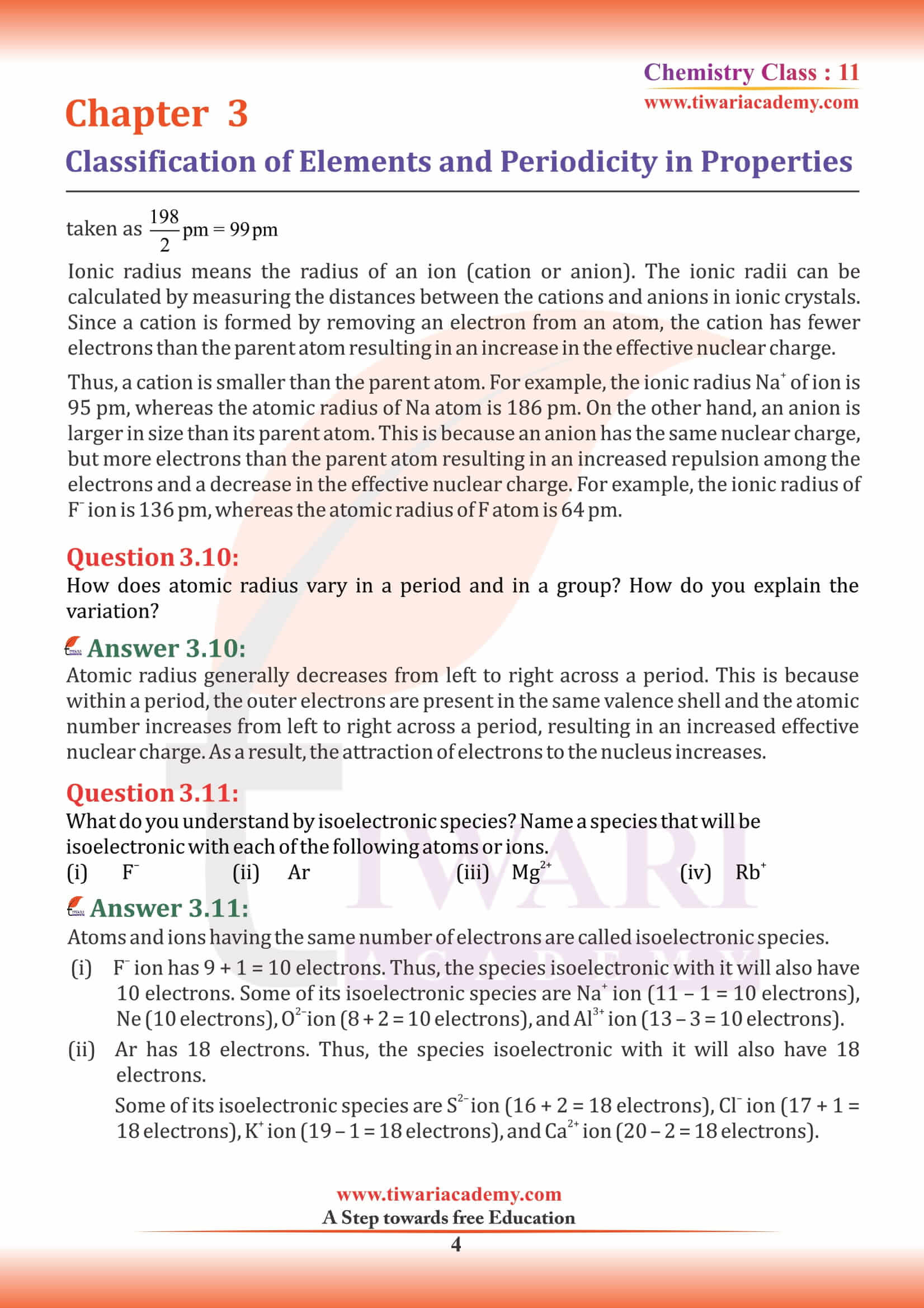 NCERT Solutions for Class 11 Chemistry Chapter 3 in English Medium