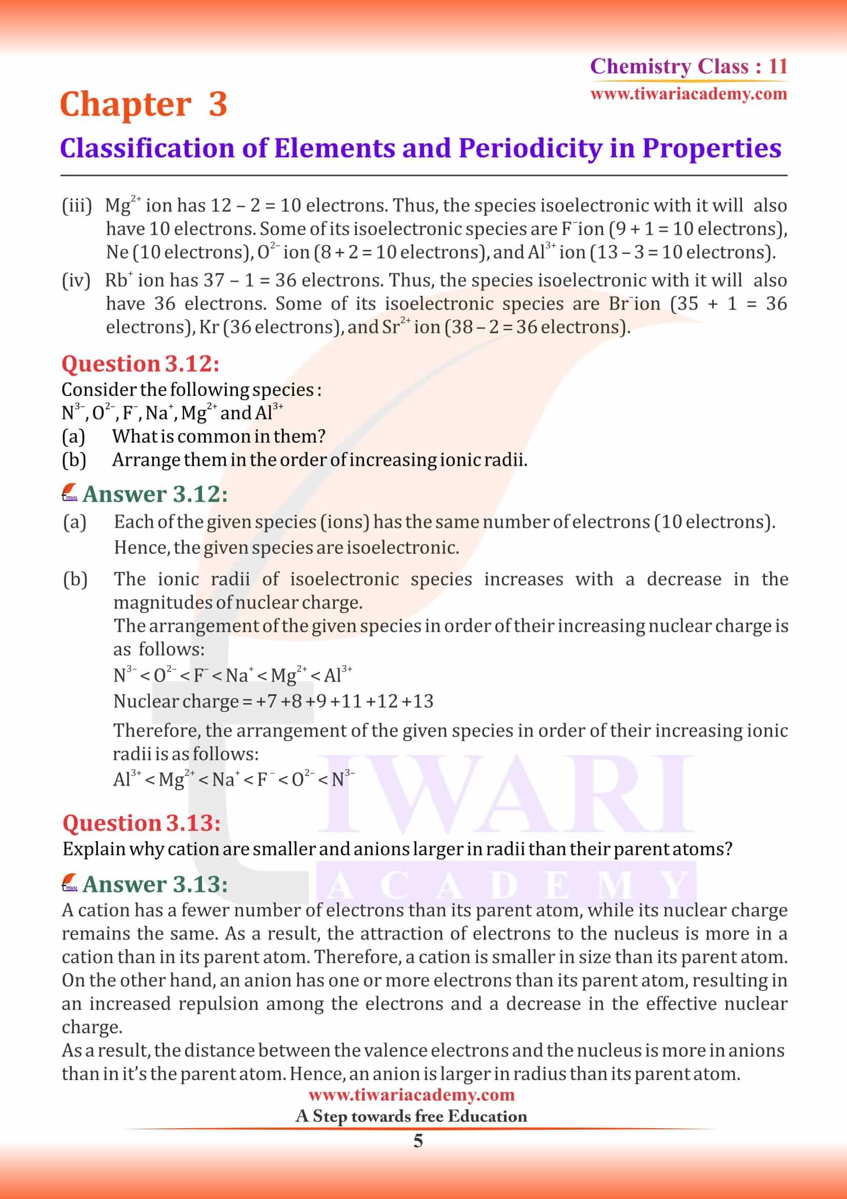 NCERT Solutions for Class 11 Chemistry Chapter 3 question answers