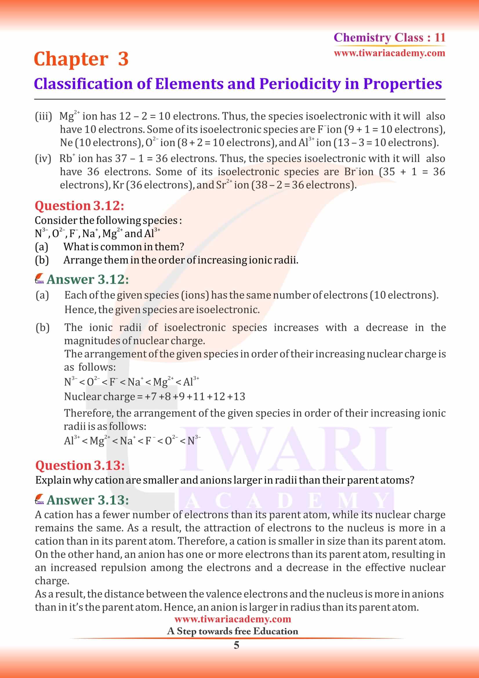 NCERT Solutions for Class 11 Chemistry Chapter 3 question answers