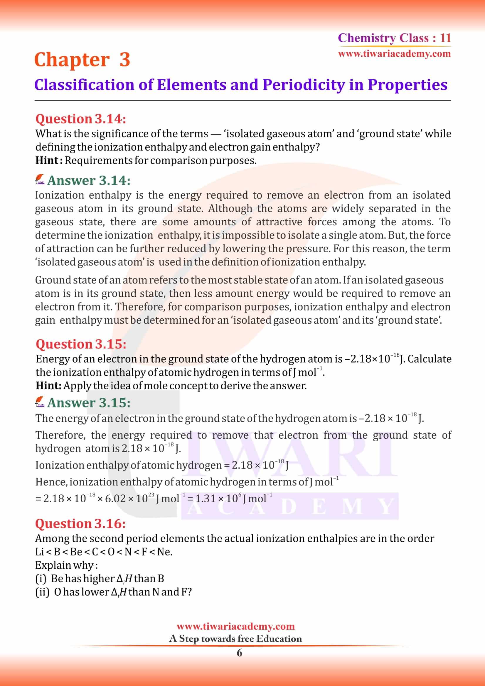 NCERT Solutions for Class 11 Chemistry Chapter 3 download