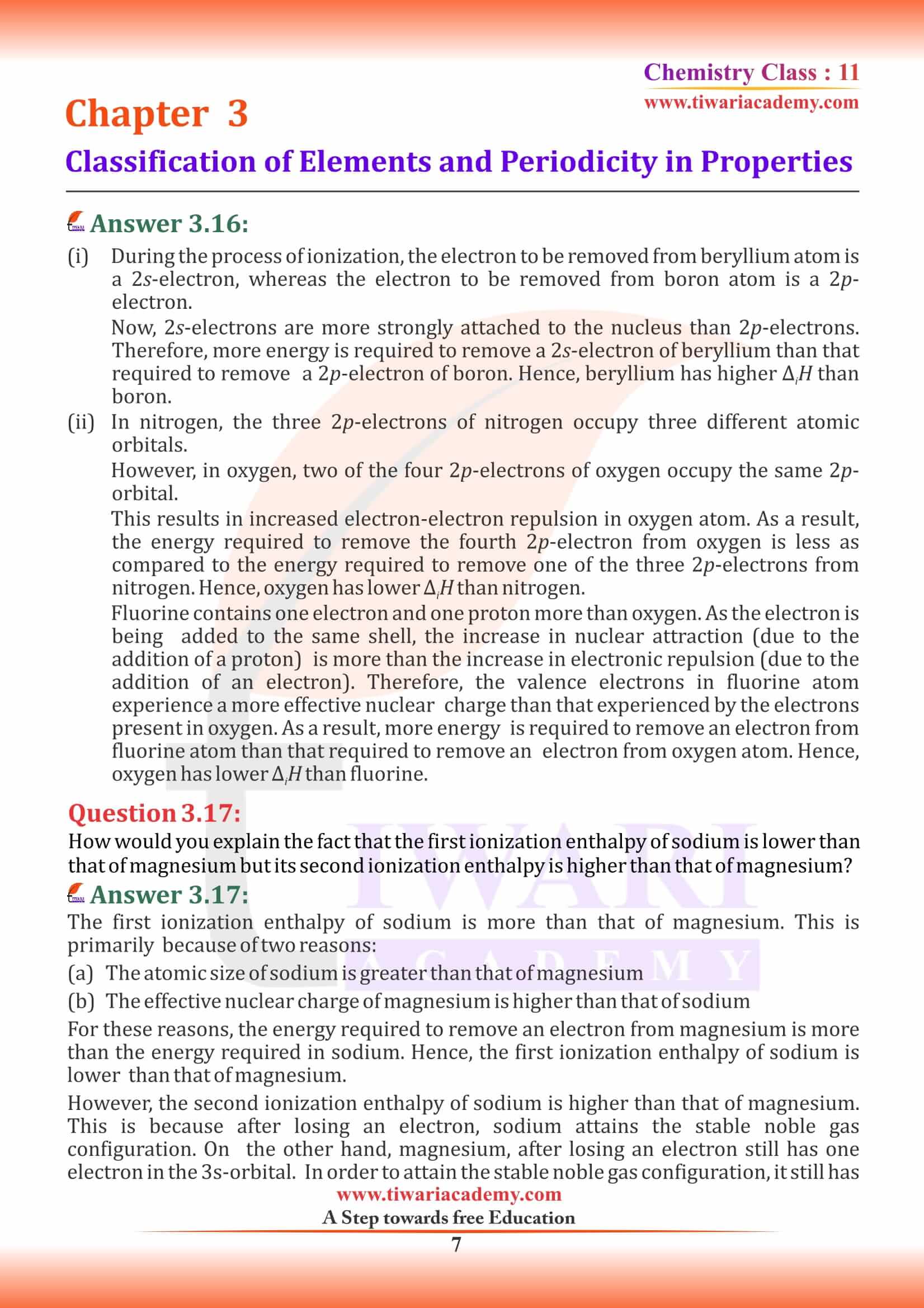 NCERT Solutions for Class 11 Chemistry Chapter 3 guide