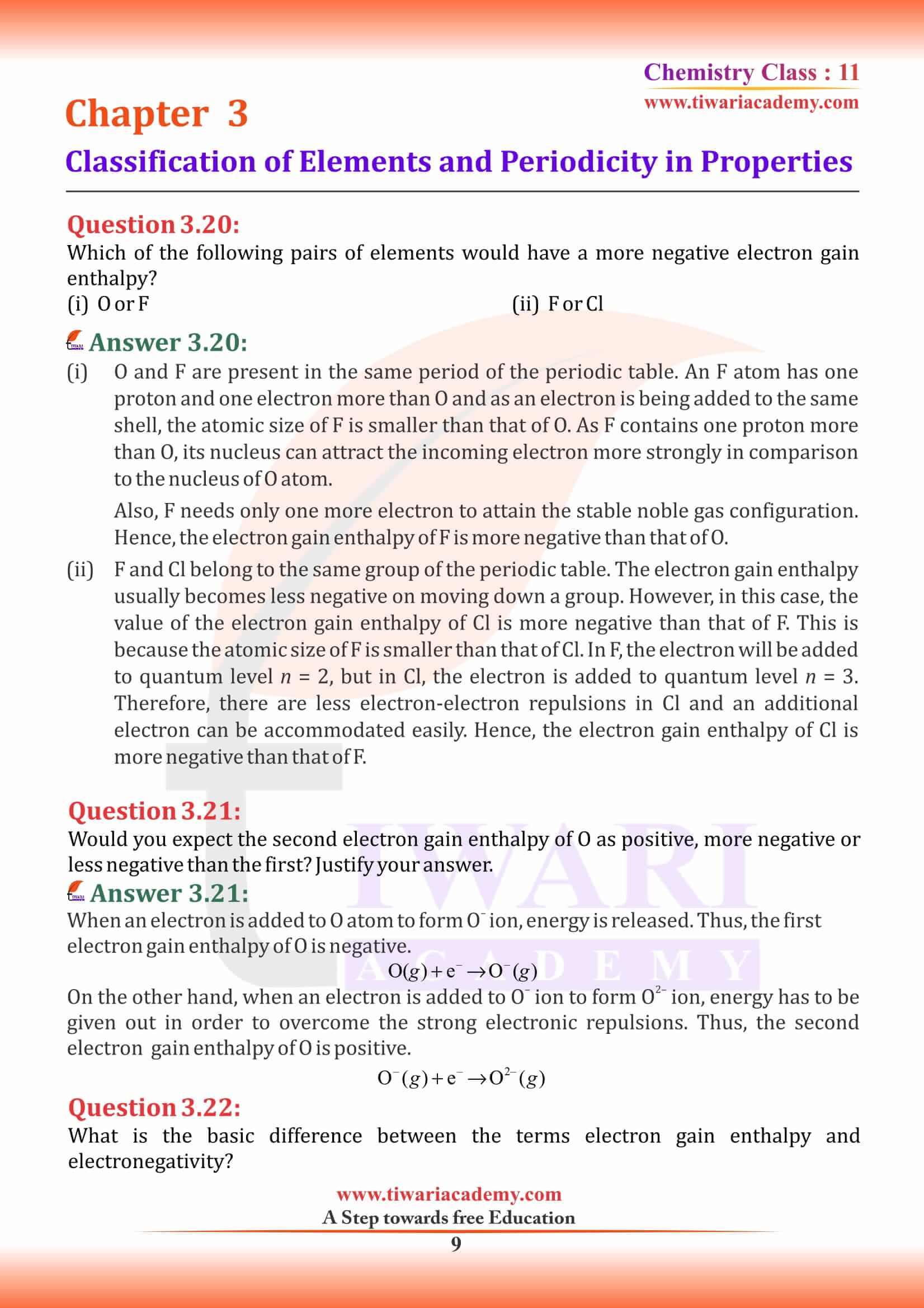 NCERT Solutions for Class 11 Chemistry Chapter 3 free to download