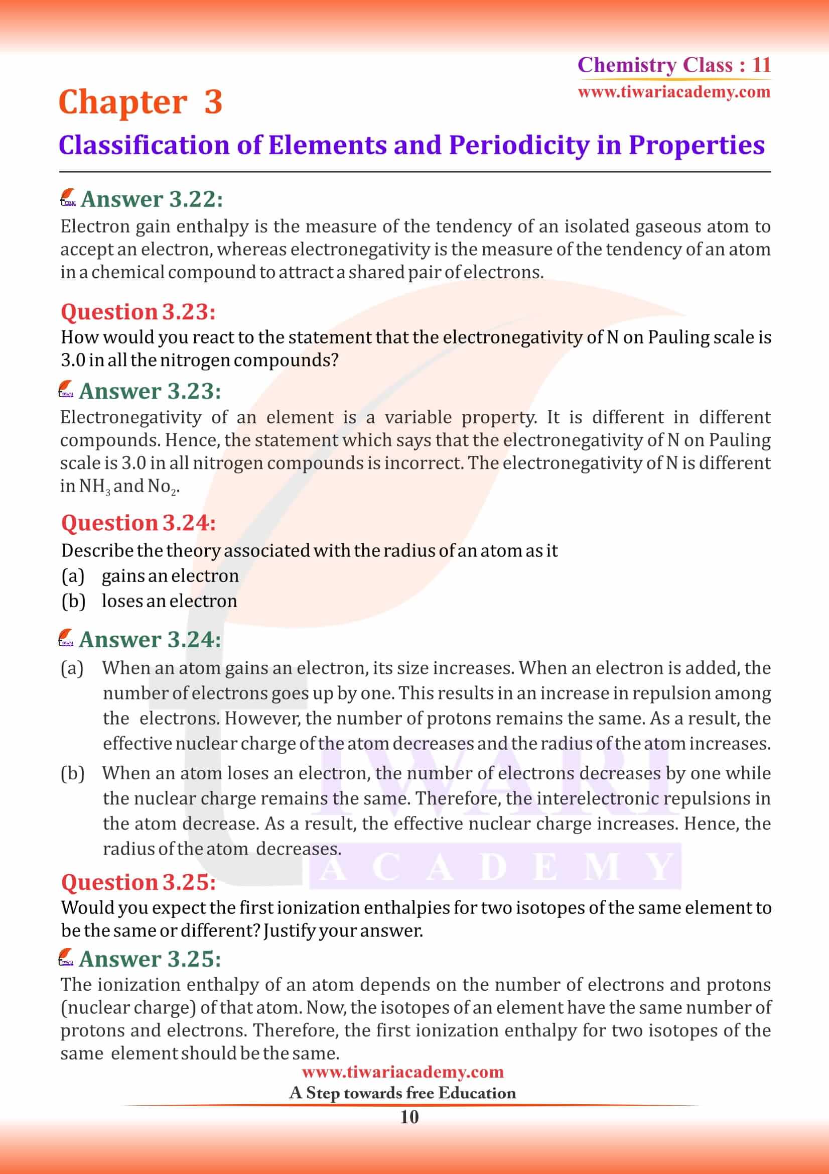 NCERT Solutions for Class 11 Chemistry Chapter 3 CBSE board