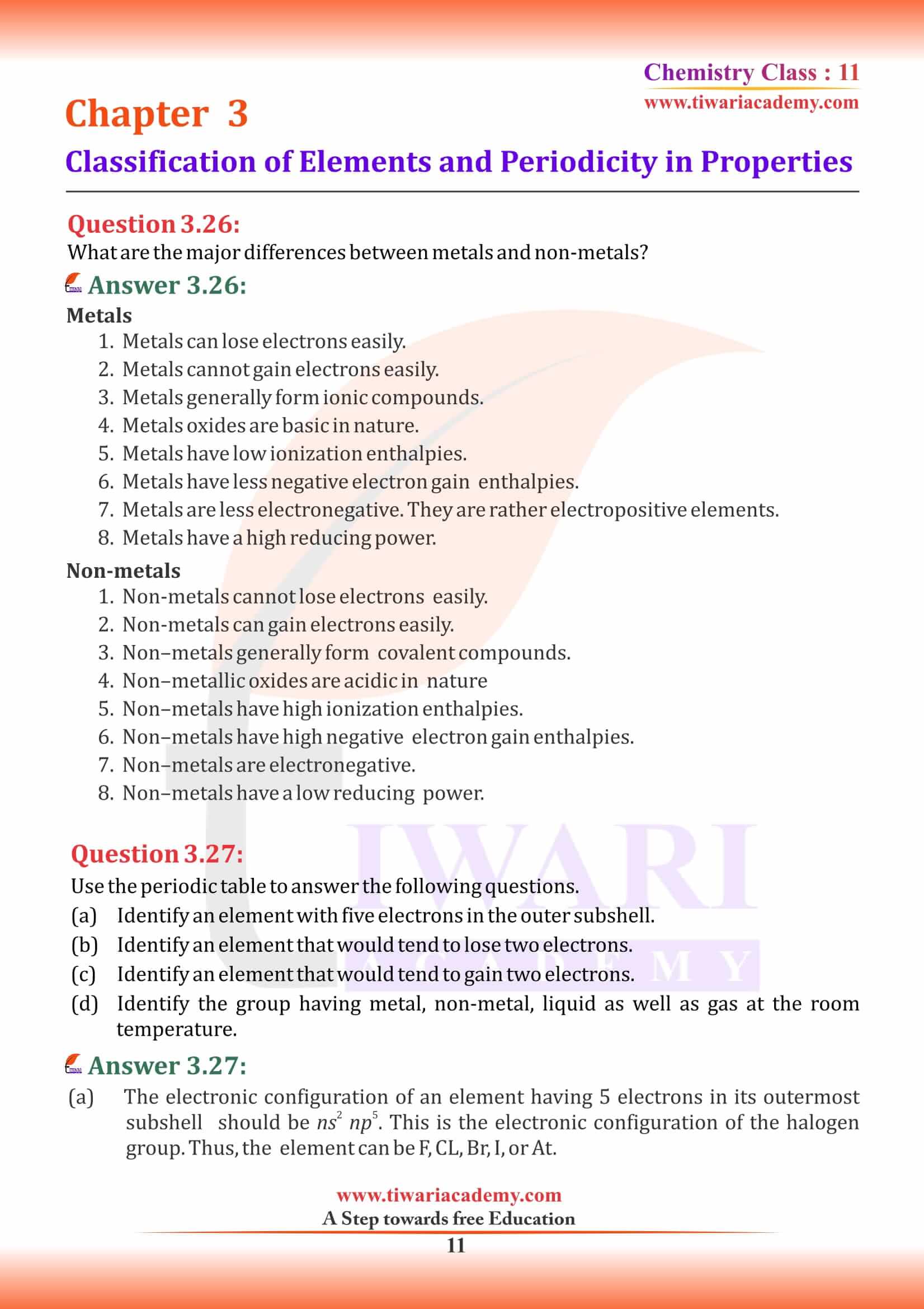 NCERT Solutions for Class 11 Chemistry Chapter 3 up board
