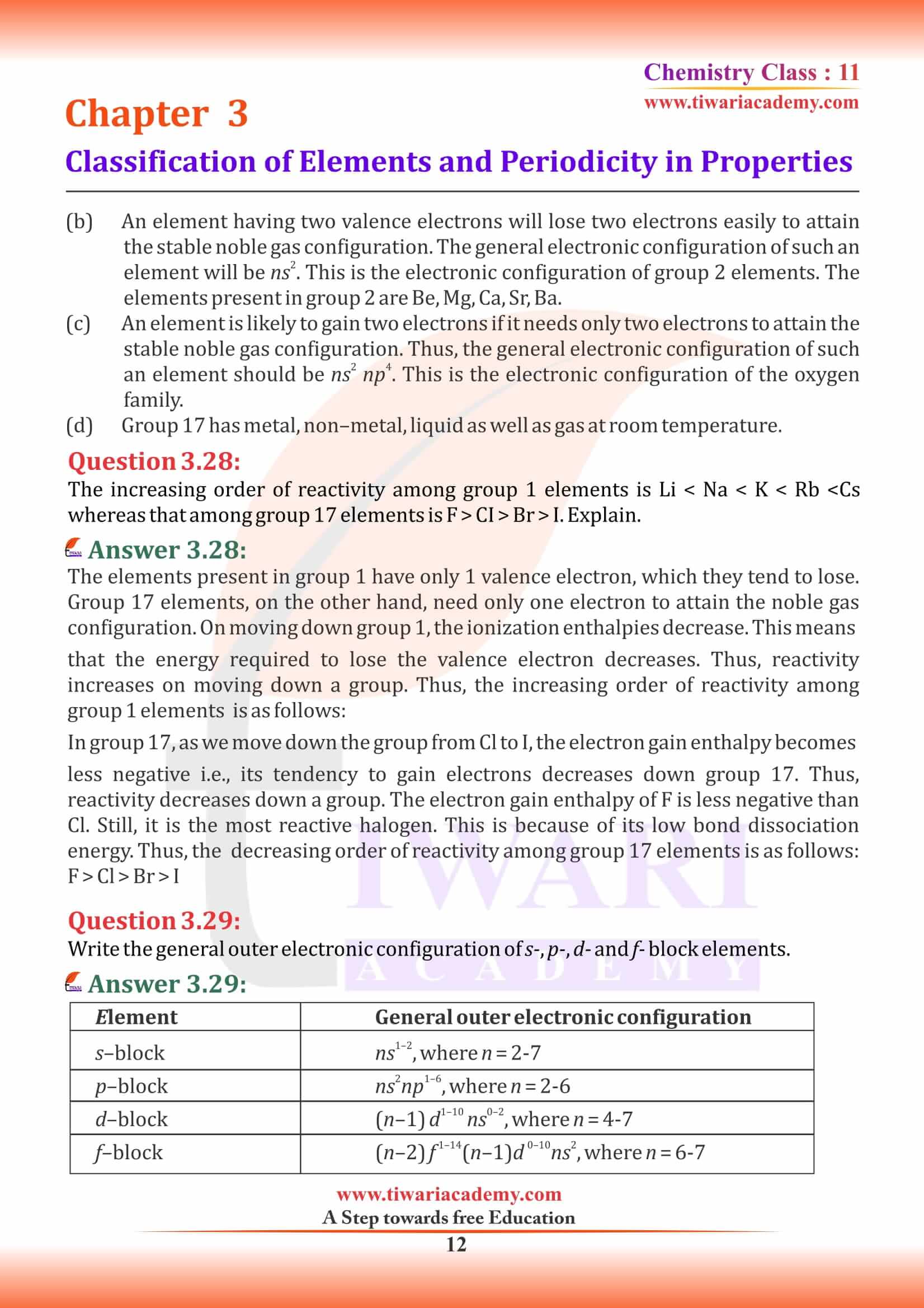 Class 11 Chemistry Chapter 3