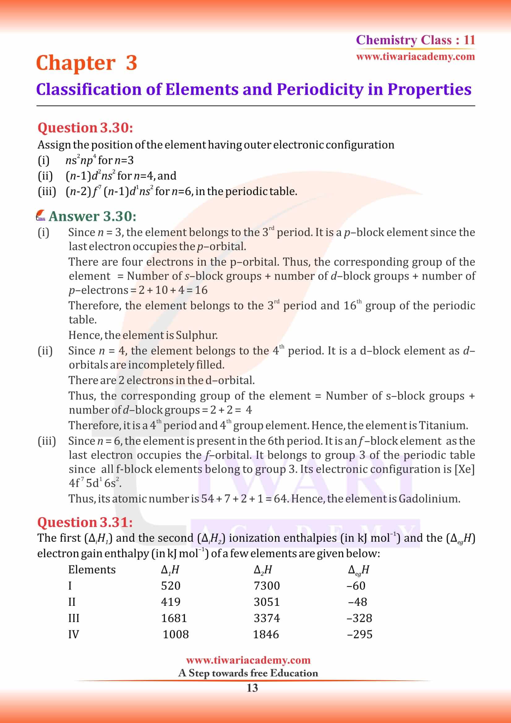 Class 11 Chemistry Chapter 3 NCERT Solutions