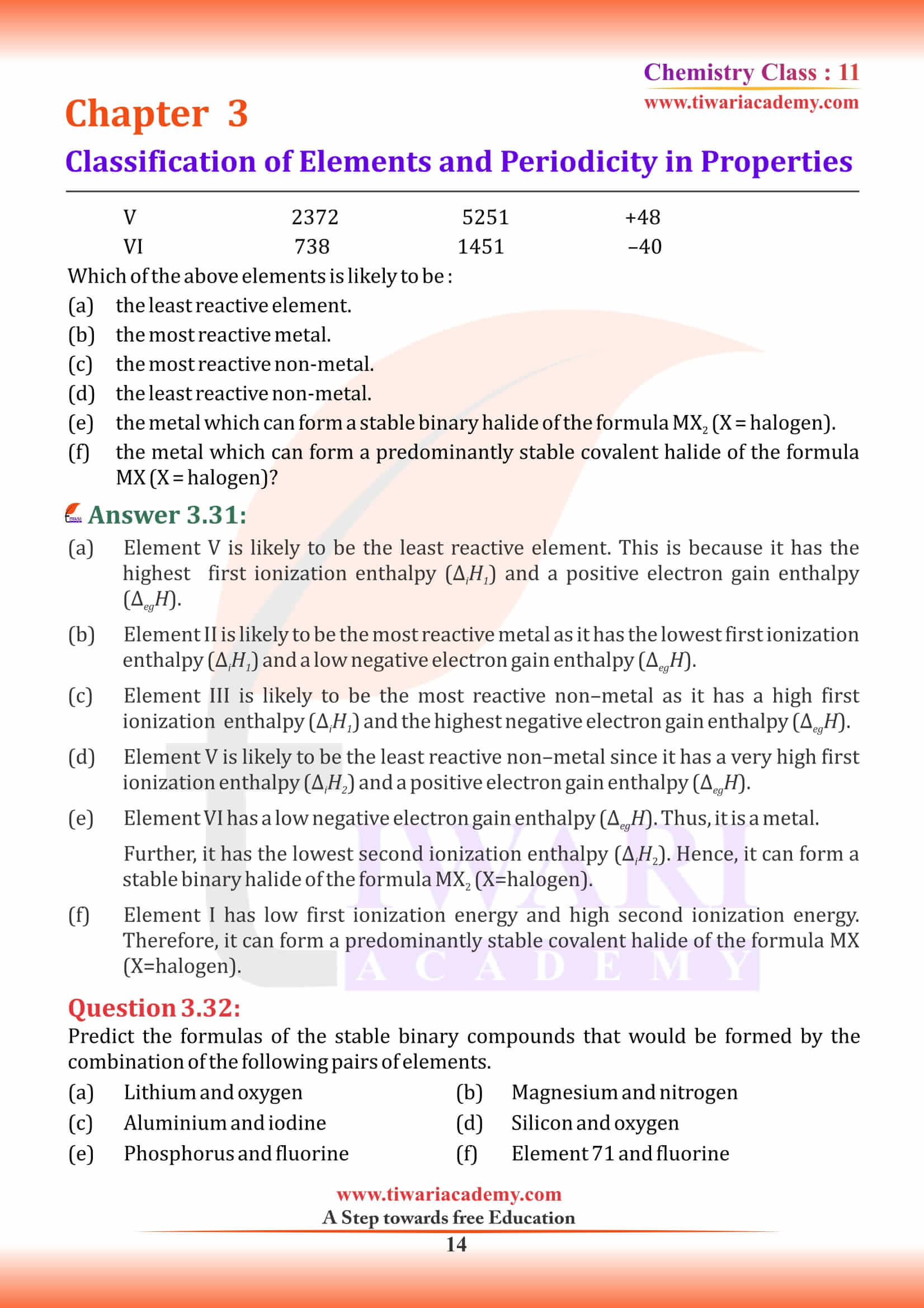 Class 11 Chemistry Chapter 3 MCQ