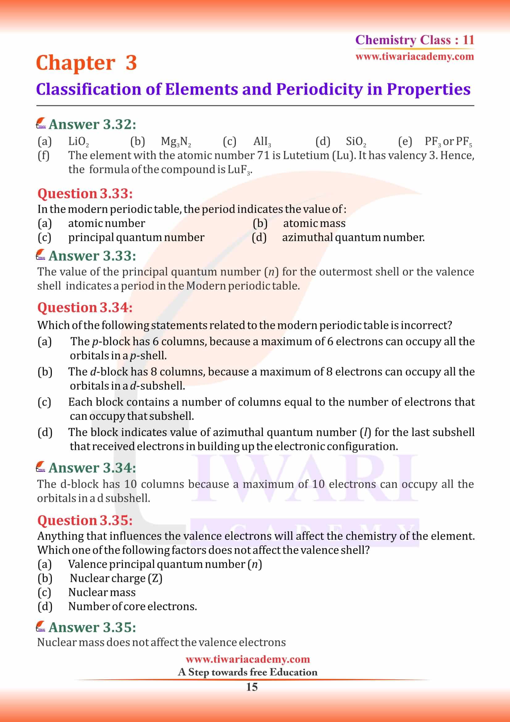 Class 11 Chemistry Chapter 3 Exercise Question answers