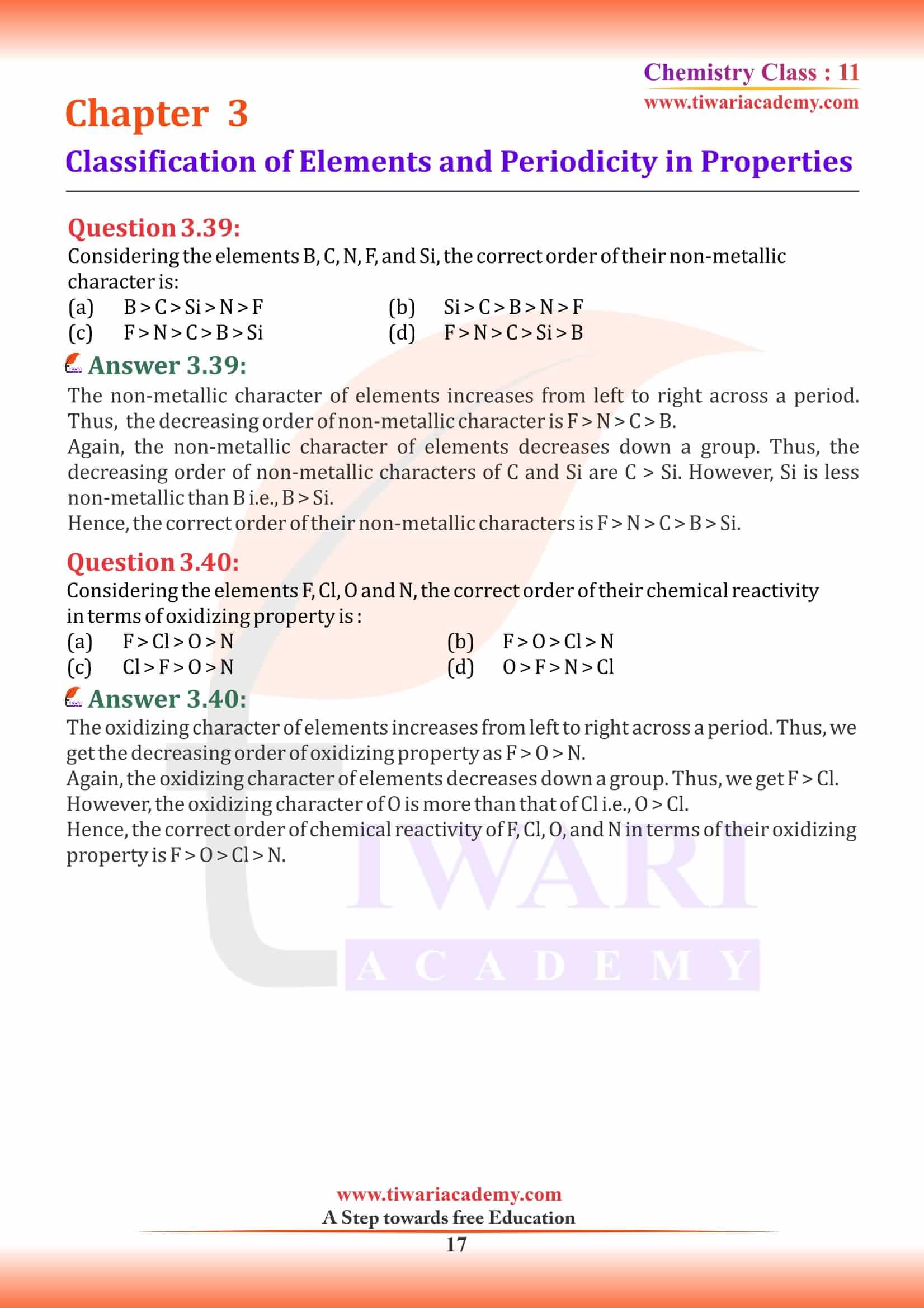 Class 11 Chemistry Chapter 3 all answers with mcq