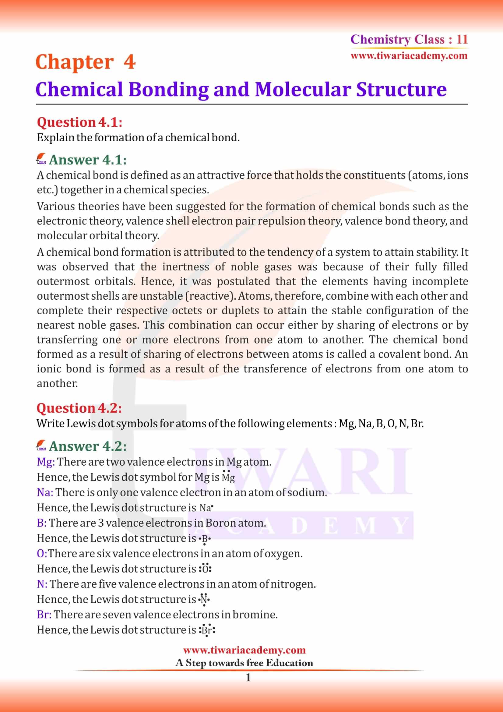 Class 11 Chemistry Chapter 4 Chemical Bonding and Molecular Structure