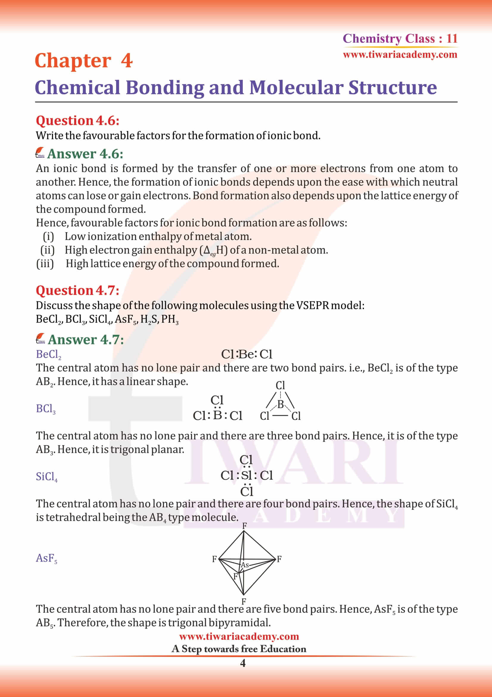 NCERT Solutions for Class 11 Chemistry Chapter 4 in PDF