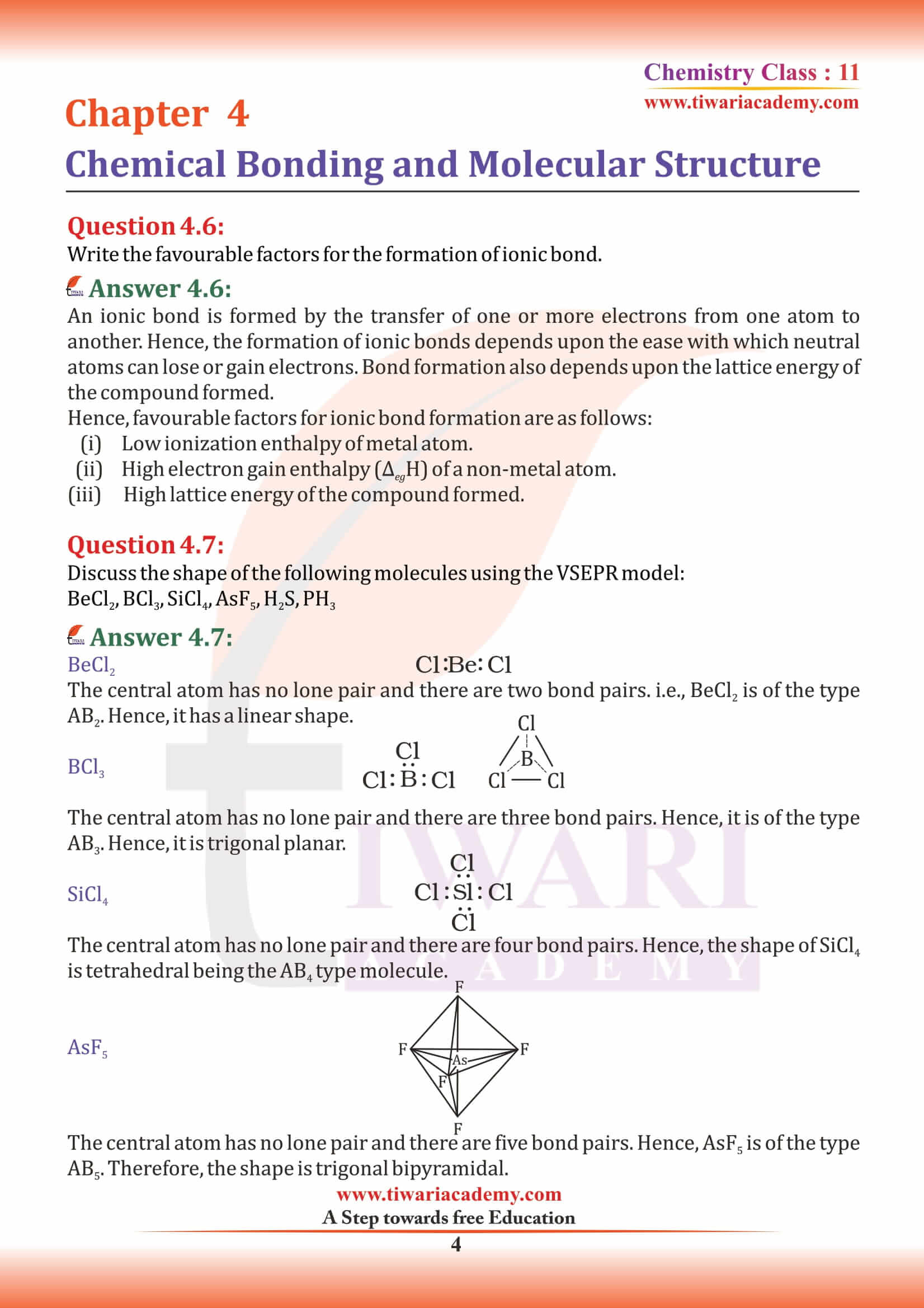 NCERT Solutions for Class 11 Chemistry Chapter 4 in PDF