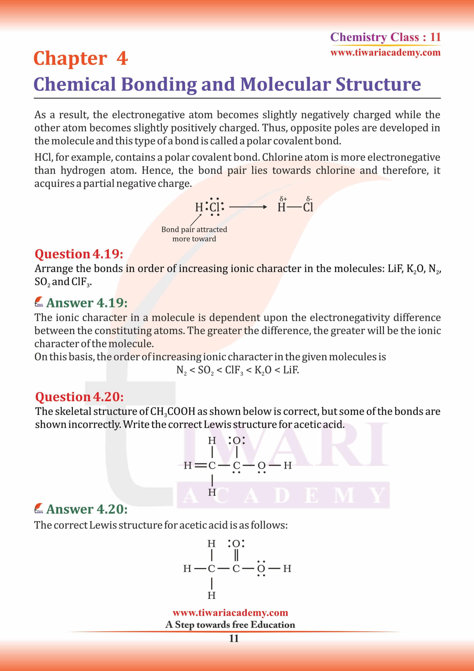 NCERT Solutions for Class 11 Chemistry Chapter 4 answers guide
