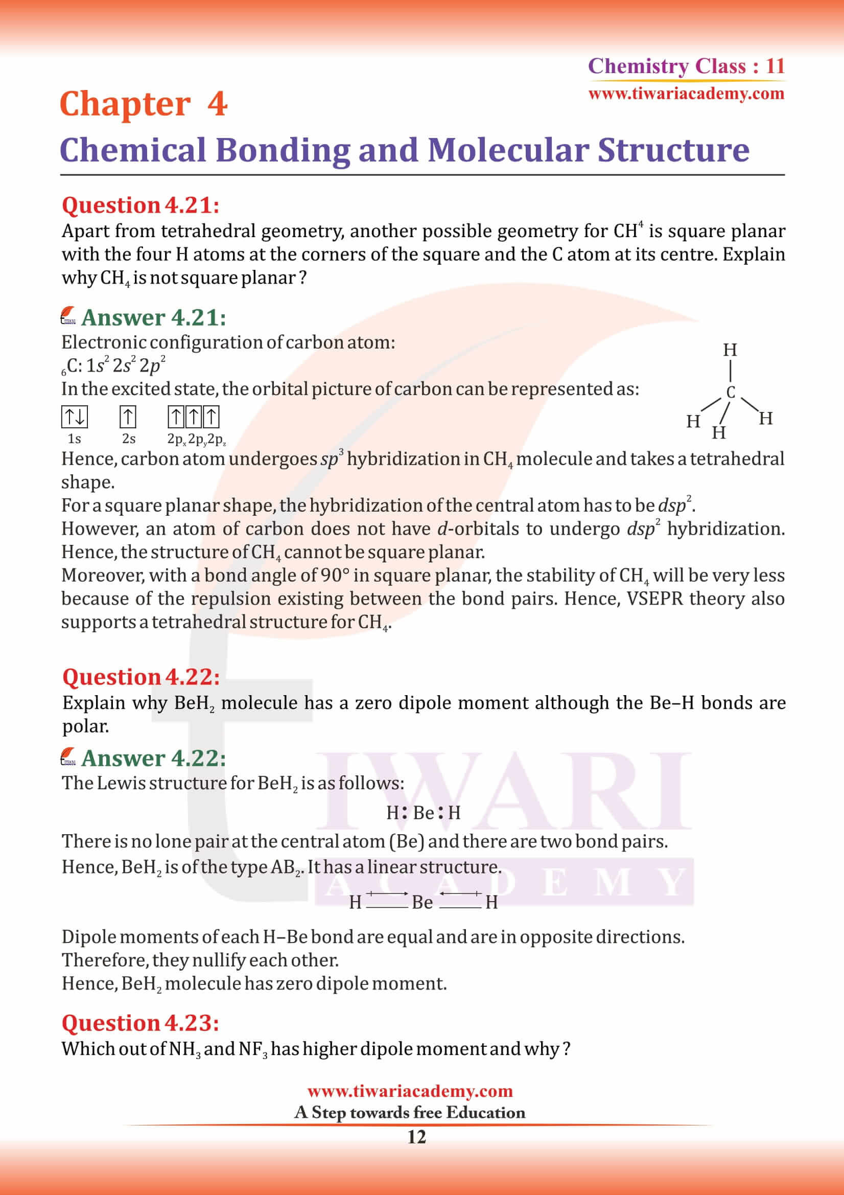 NCERT Solutions for Class 11 Chemistry Chapter 4 in English