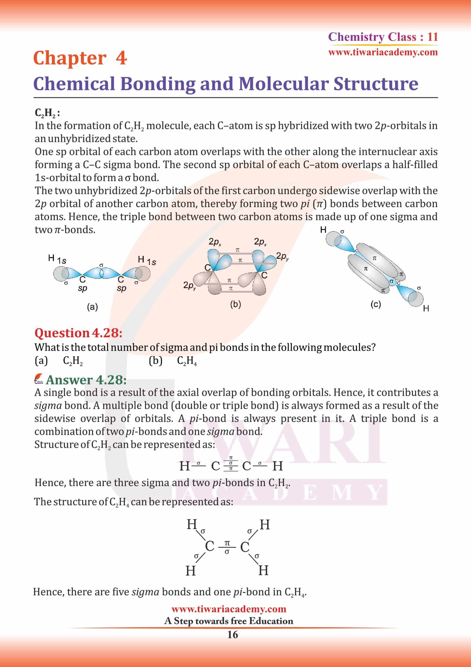 Class 11 Chemistry Chapter 4 exercises question answers