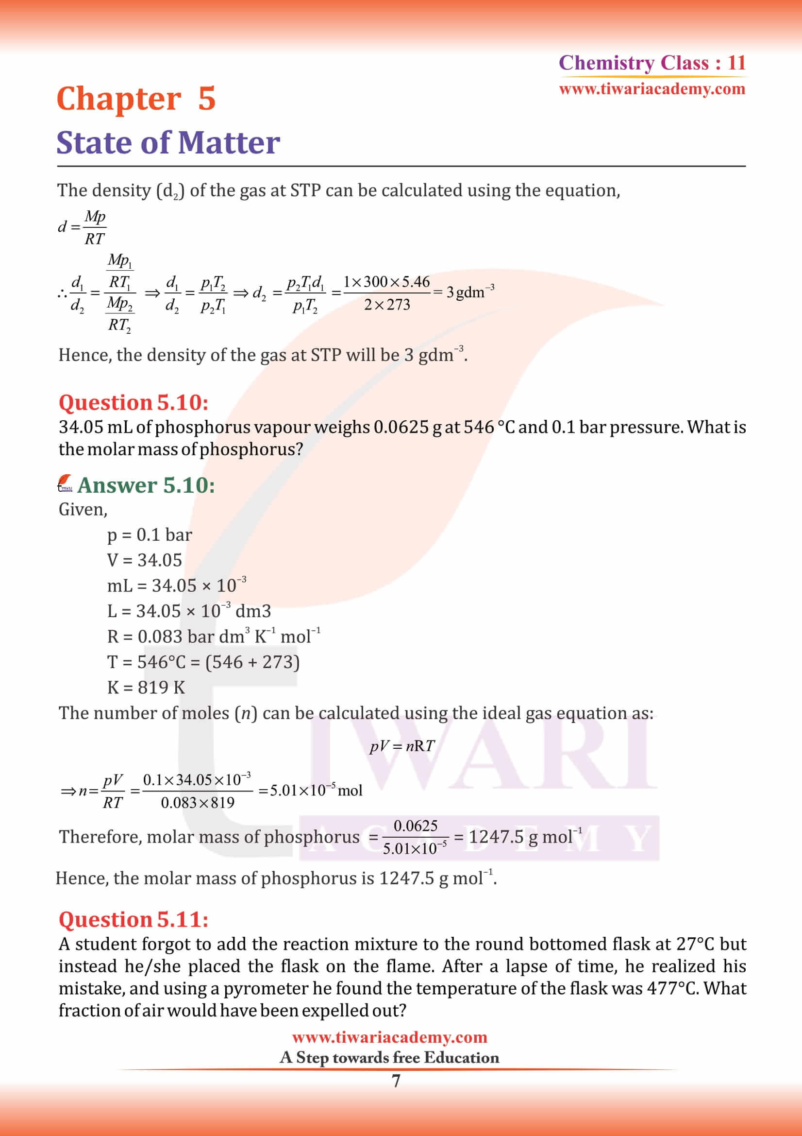 NCERT Solutions for Class 11 Chemistry Chapter 5 in English Medium