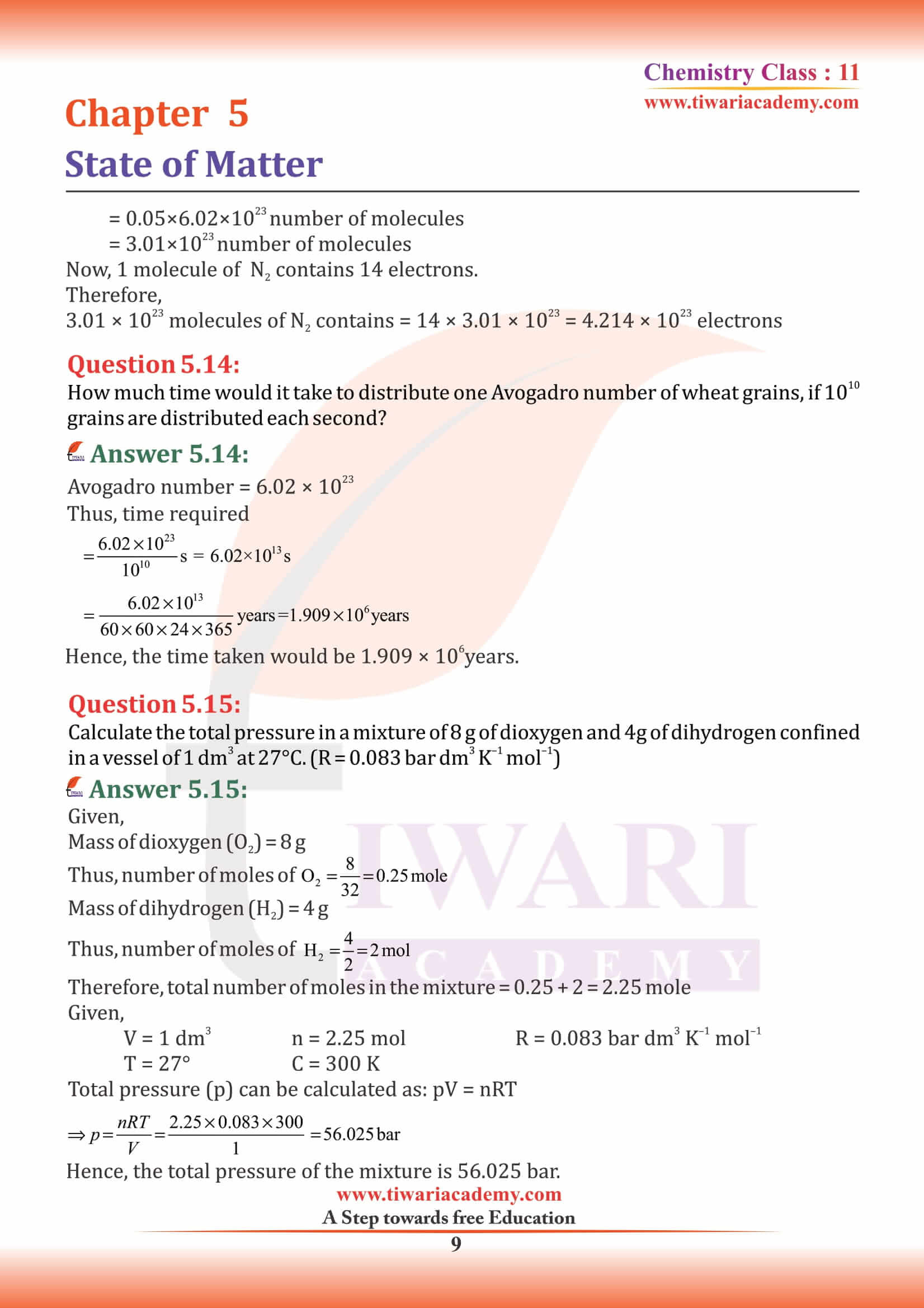 NCERT Solutions for Class 11 Chemistry Chapter 5 Exercise Answers