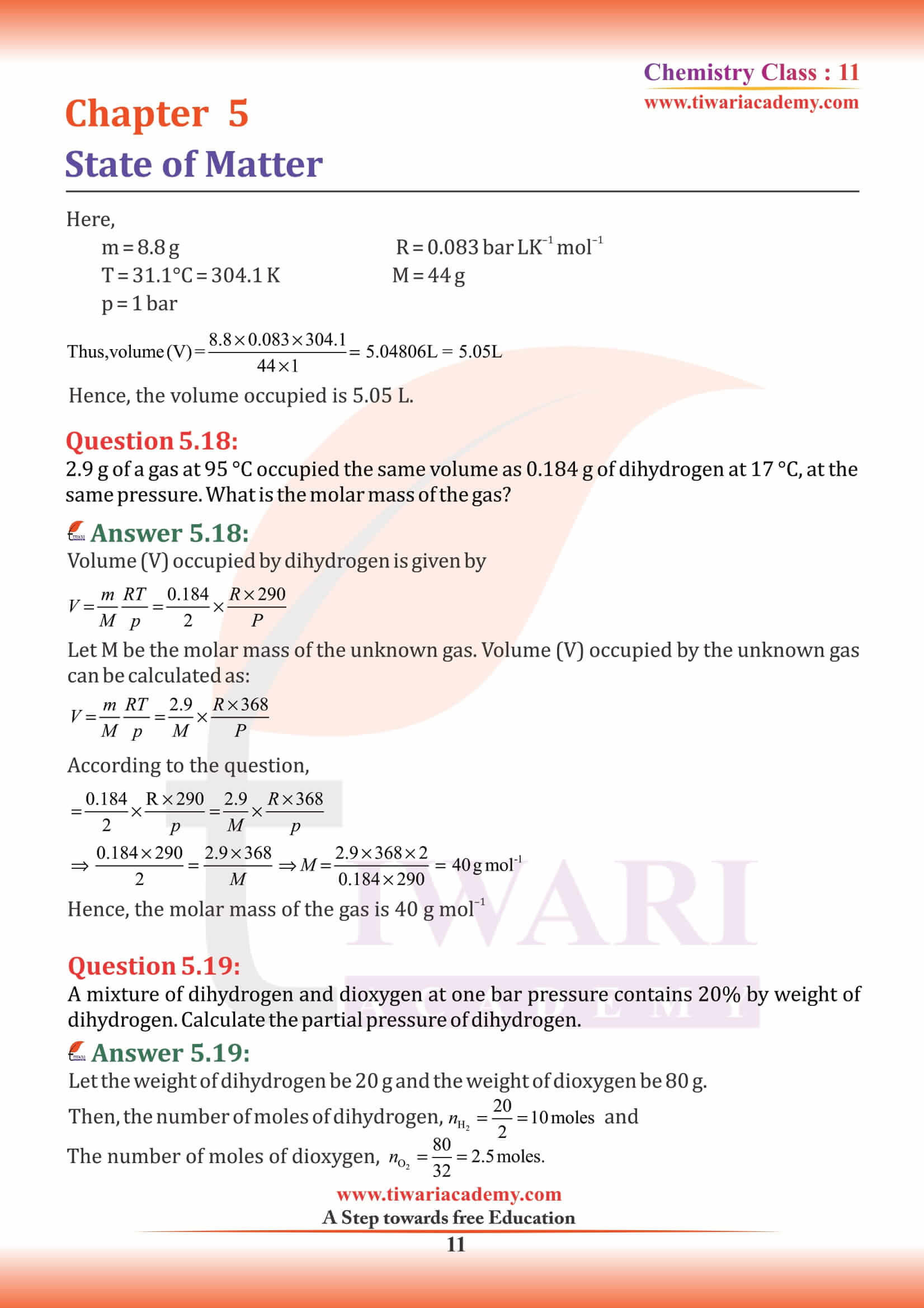 Class 11 Chemistry Chapter 5 solutions in English Medium