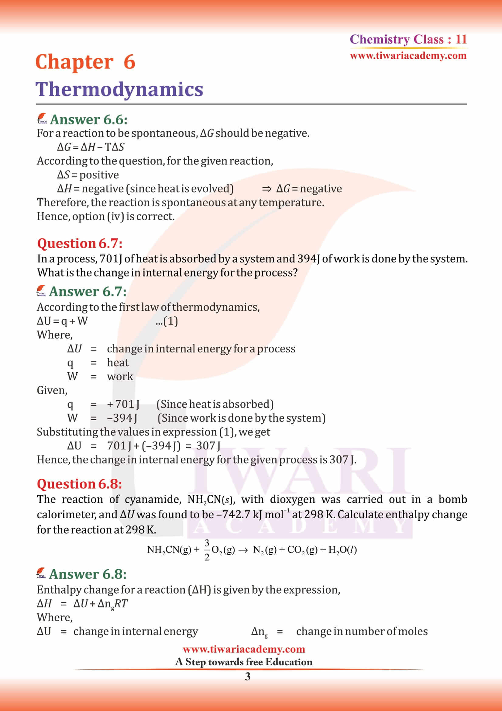 NCERT Solutions for Class 11 Chemistry Chapter 6 in PDF