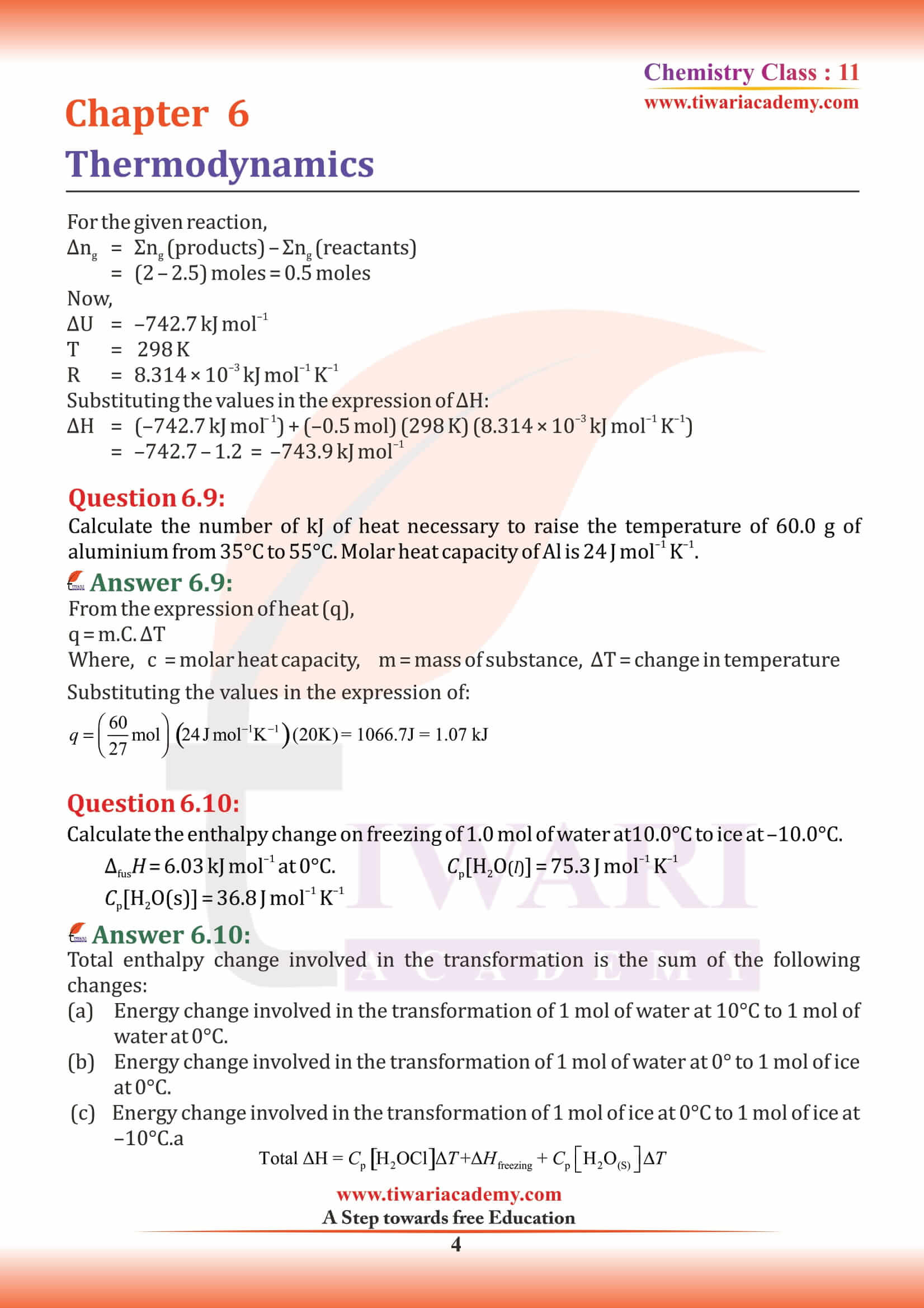 NCERT Solutions for Class 11 Chemistry Chapter 6 Intext exercises