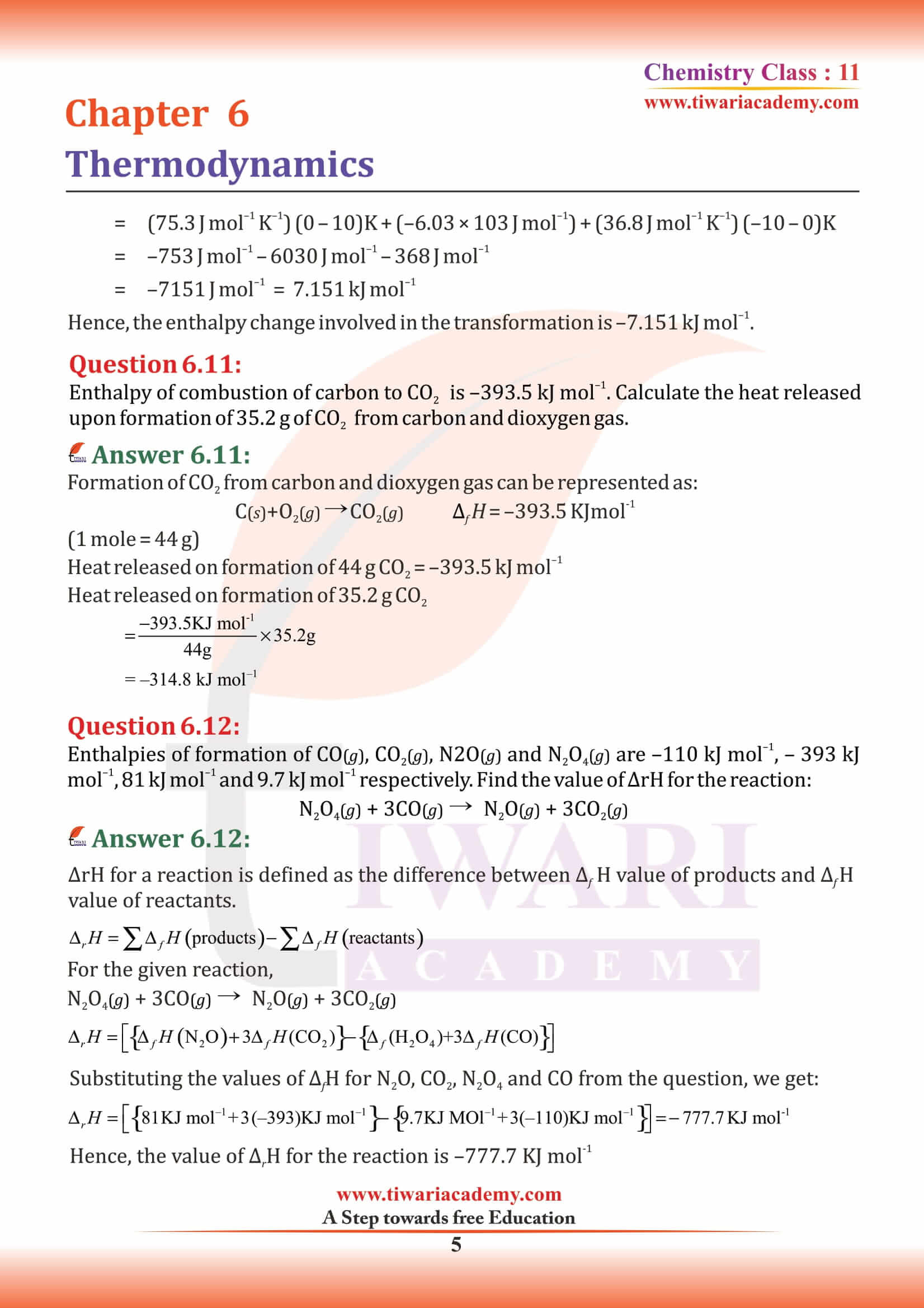 NCERT Solutions for Class 11 Chemistry Chapter 6 Important questions