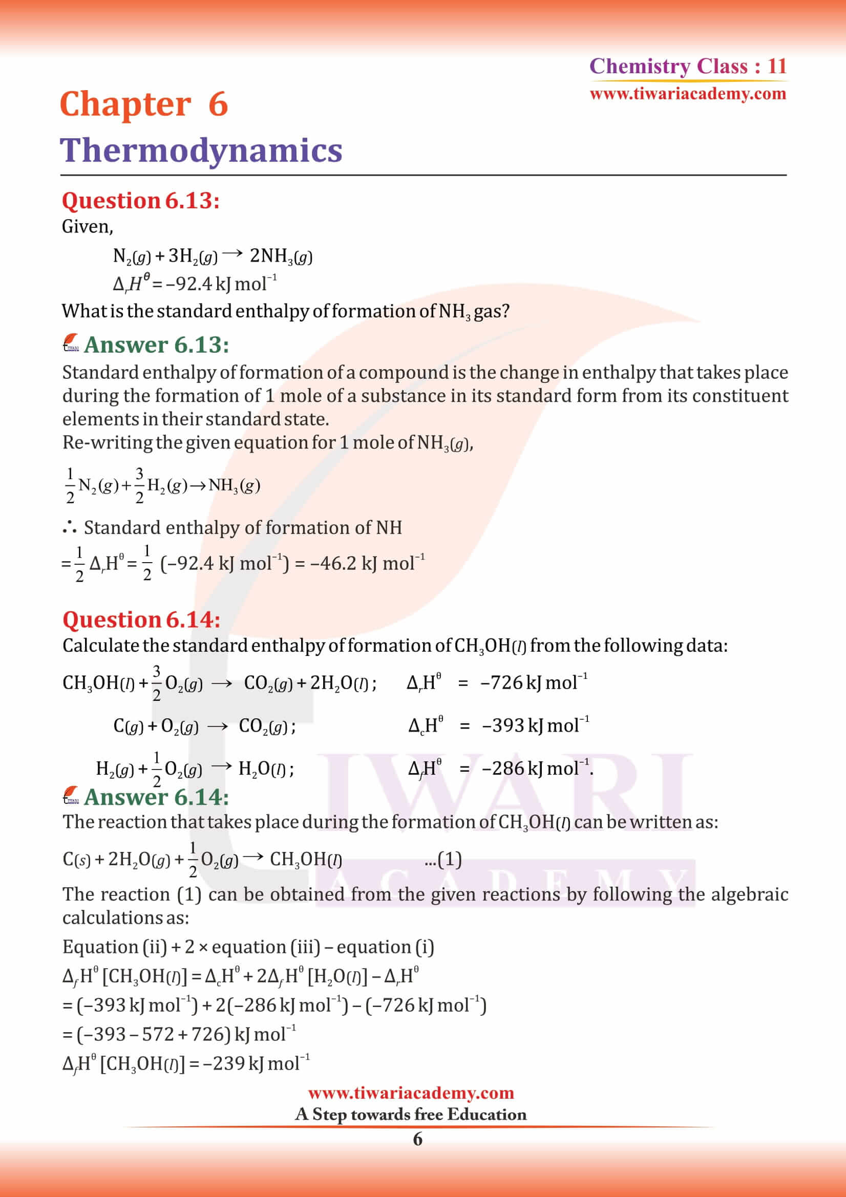NCERT Solutions for Class 11 Chemistry Chapter 6 extra questions