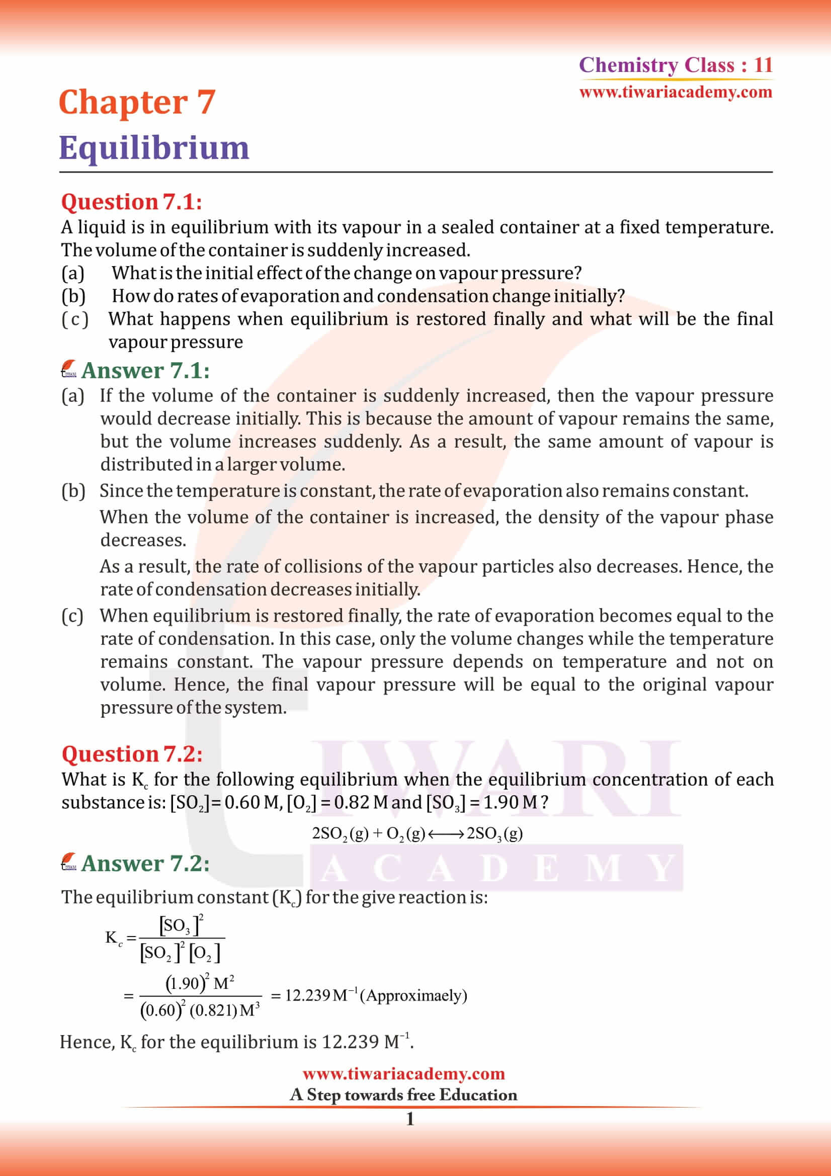 Class 11 Chemistry Chapter 7 Equilibrium