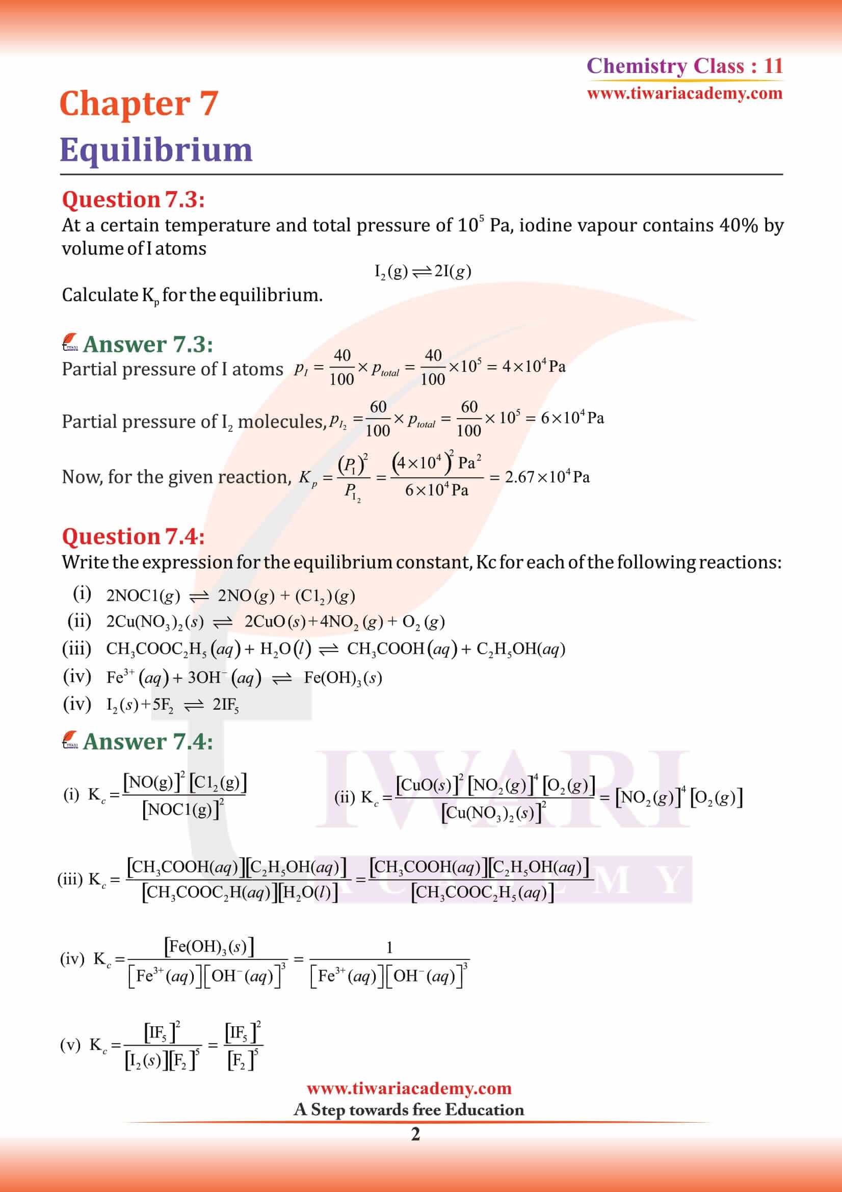 NCERT Solutions for Class 11 Chemistry Chapter 7