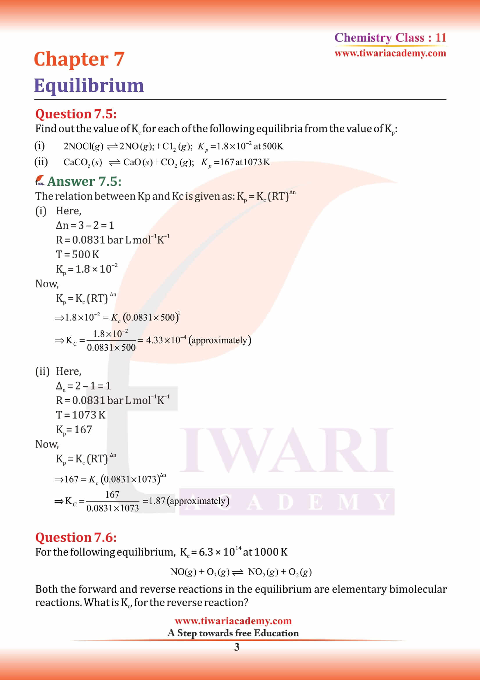 NCERT Solutions for Class 11 Chemistry Chapter 7 in English Medium