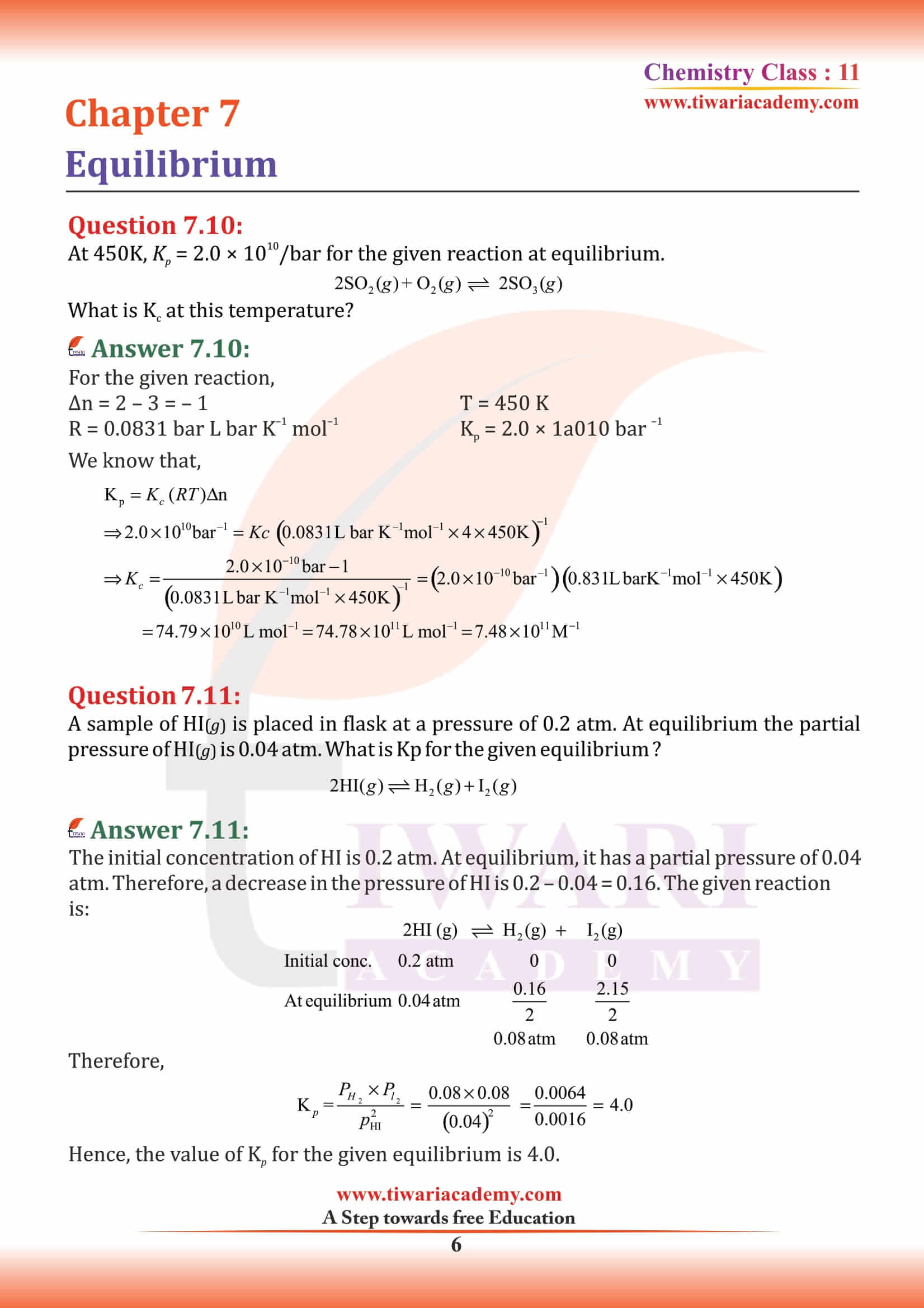 NCERT Solutions for Class 11 Chemistry Chapter 7 question 1 2 3 4 5 6