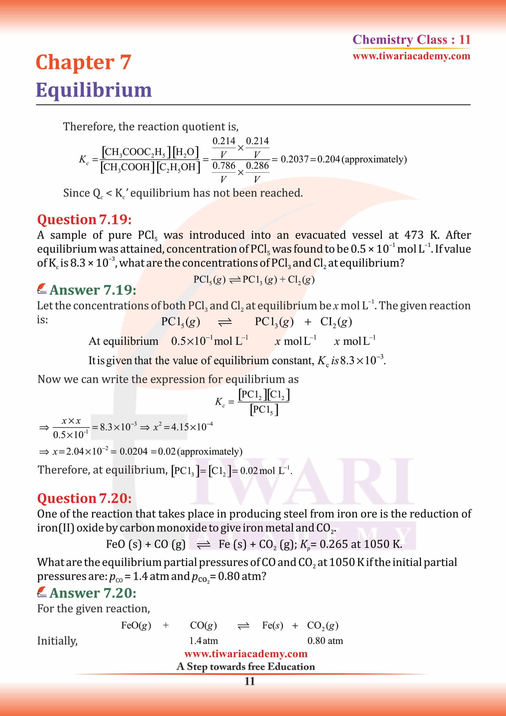 NCERT Solutions for Class 11 Chemistry Chapter 7 Extra question