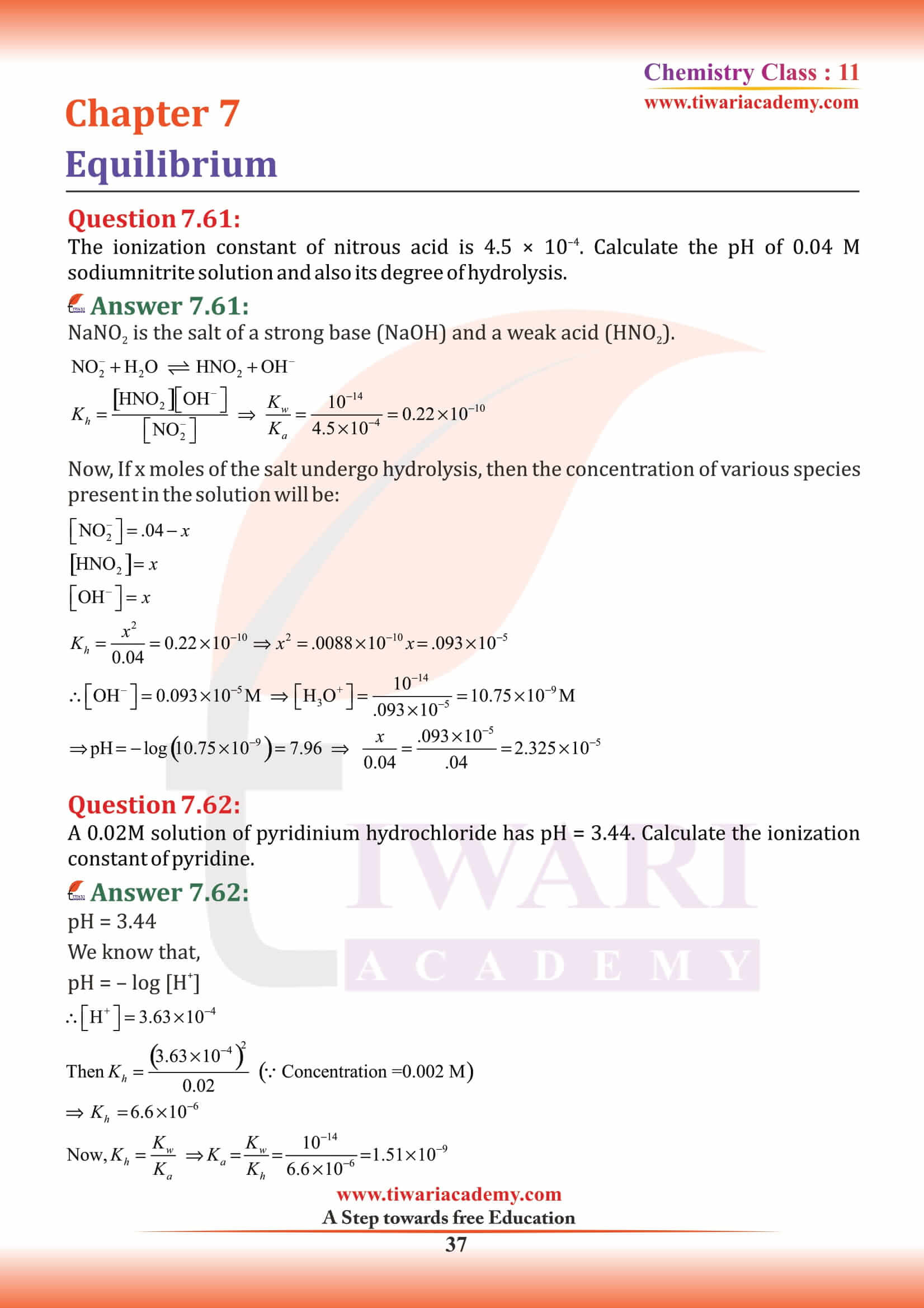 11th Chemistry Chapter 7 ans