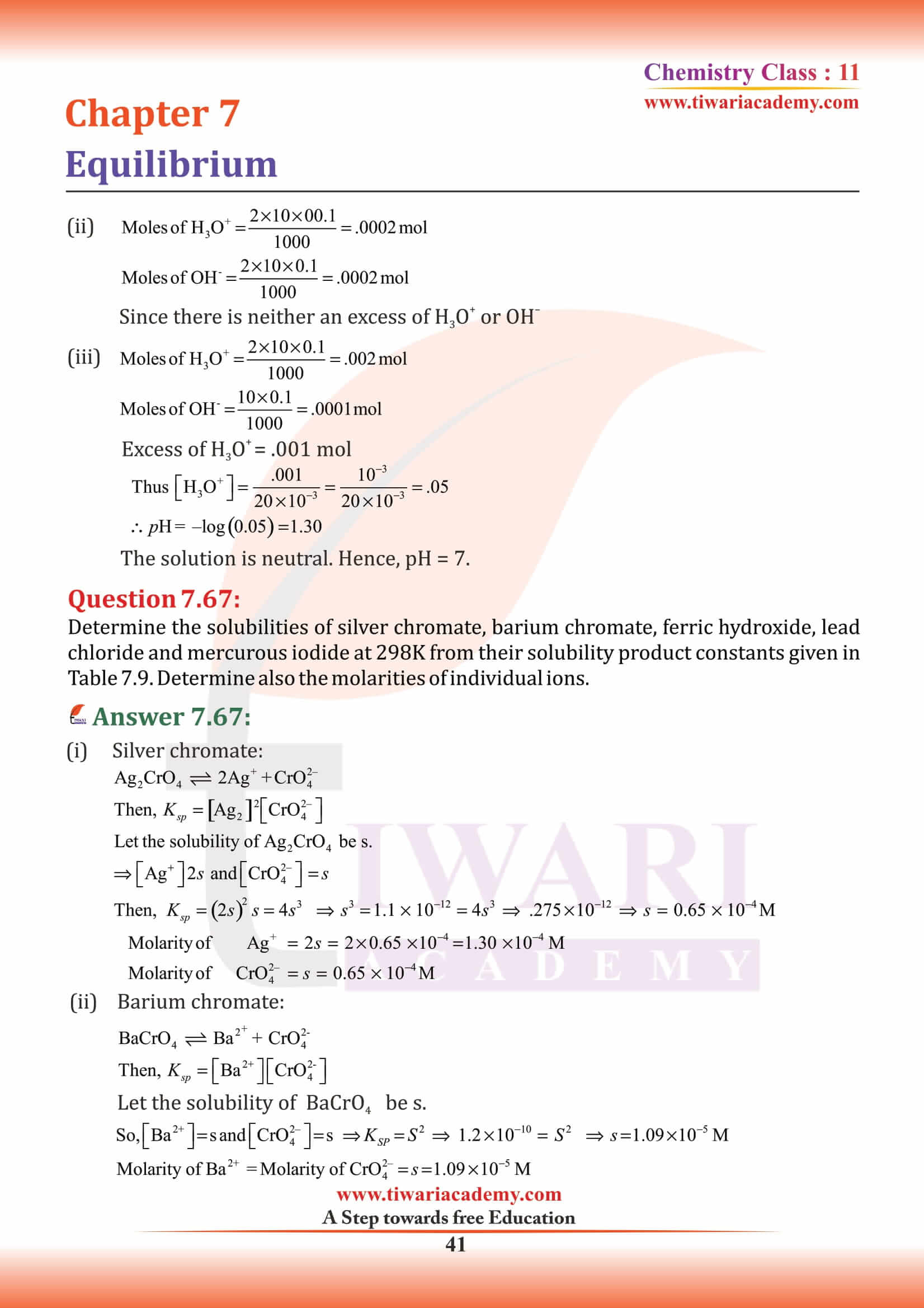 11th Chemistry Chapter 7 assignments