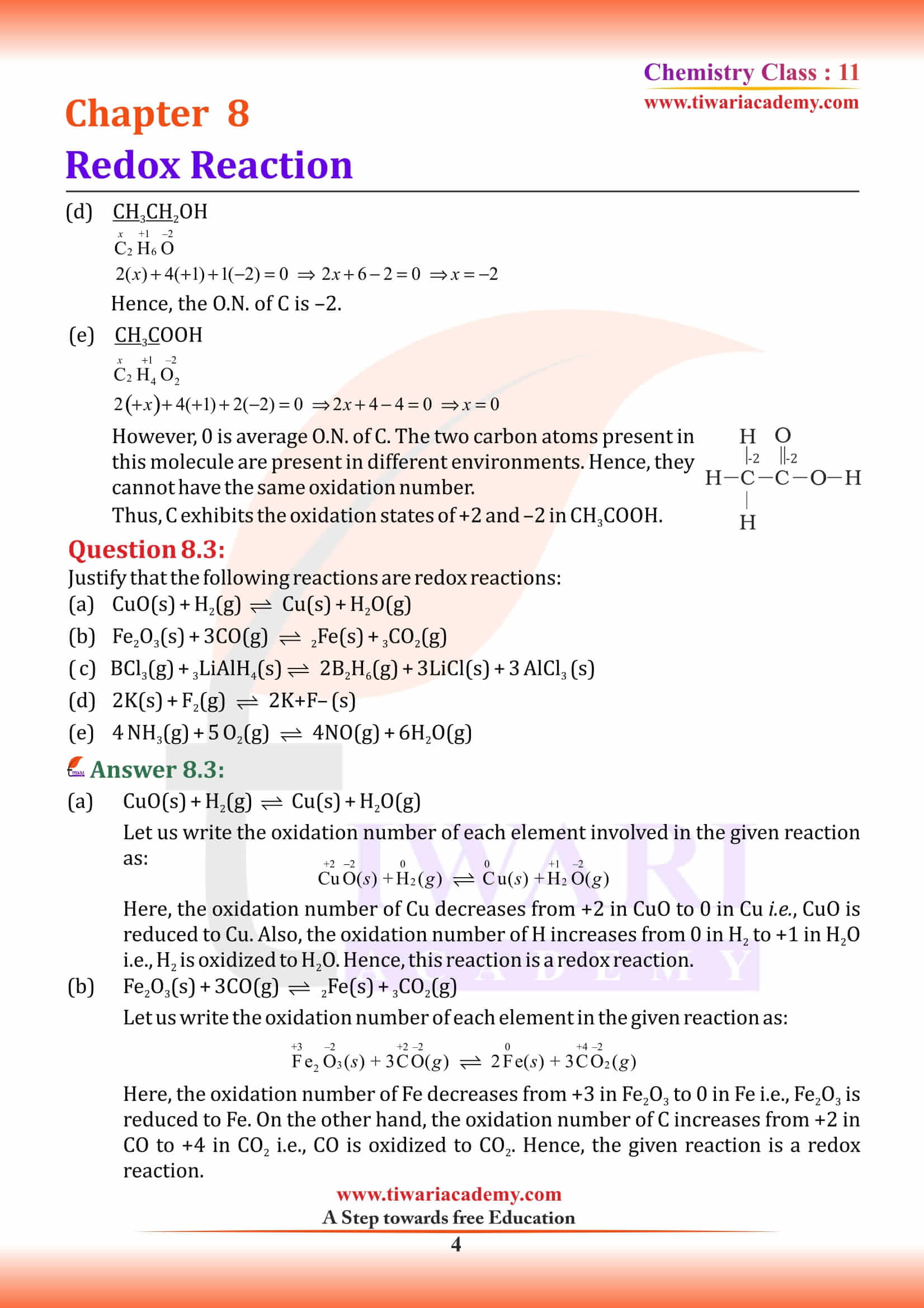 NCERT Solutions for Class 11 Chemistry Chapter 8 PDF