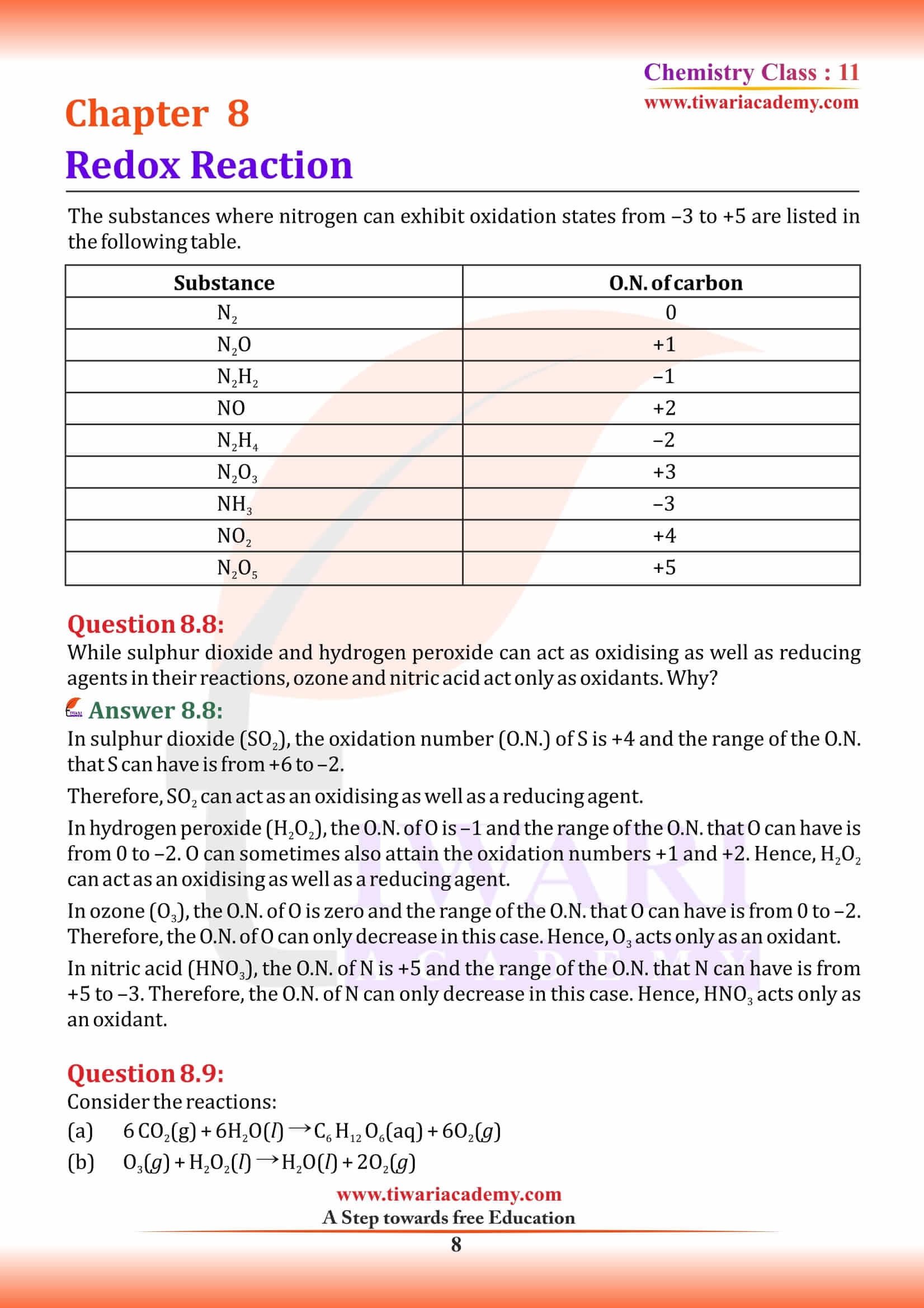 NCERT Solutions for Class 11 Chemistry Chapter 8 exercises answers