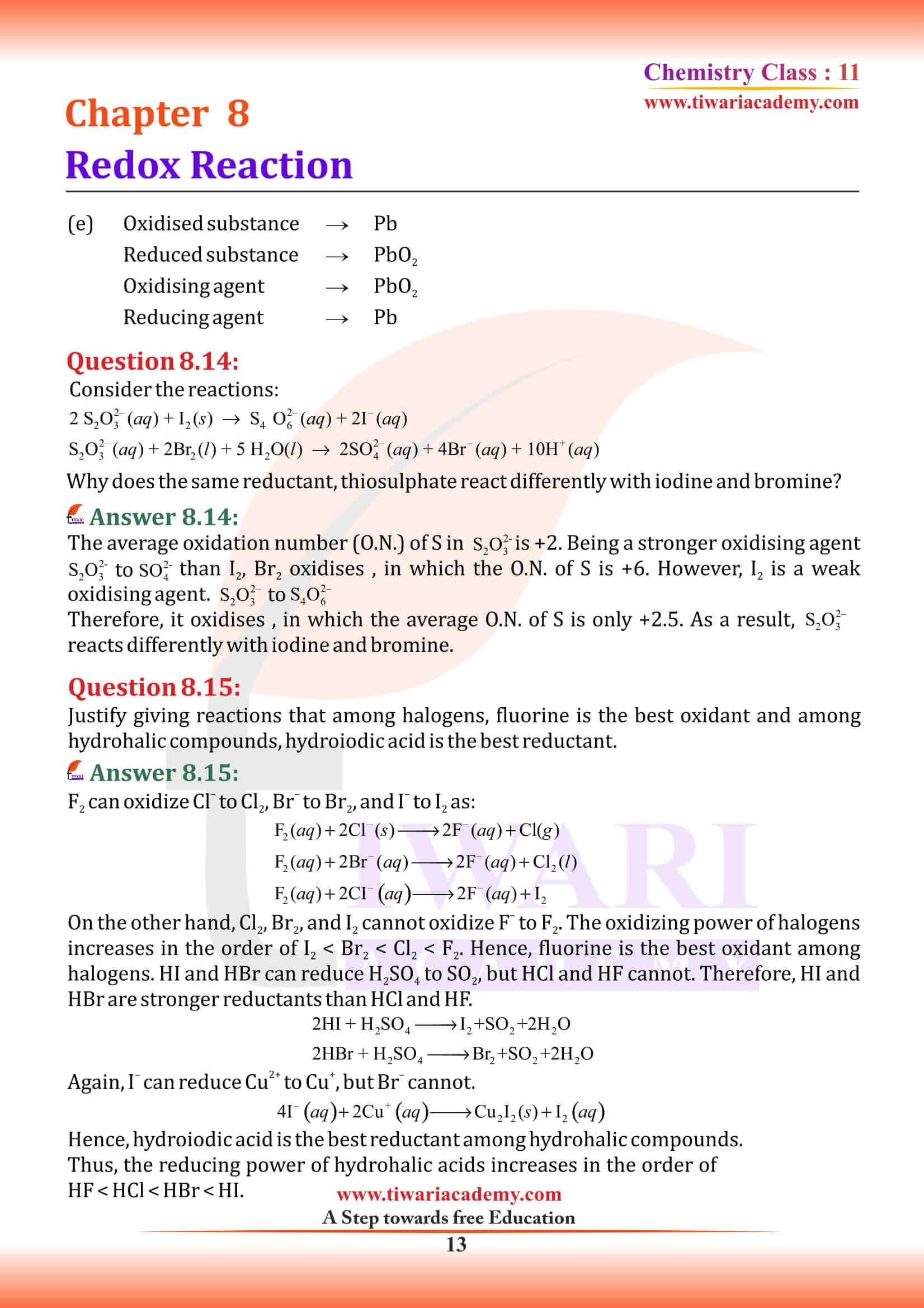 NCERT Solutions for Class 11 Chemistry Chapter 8 for CBSE