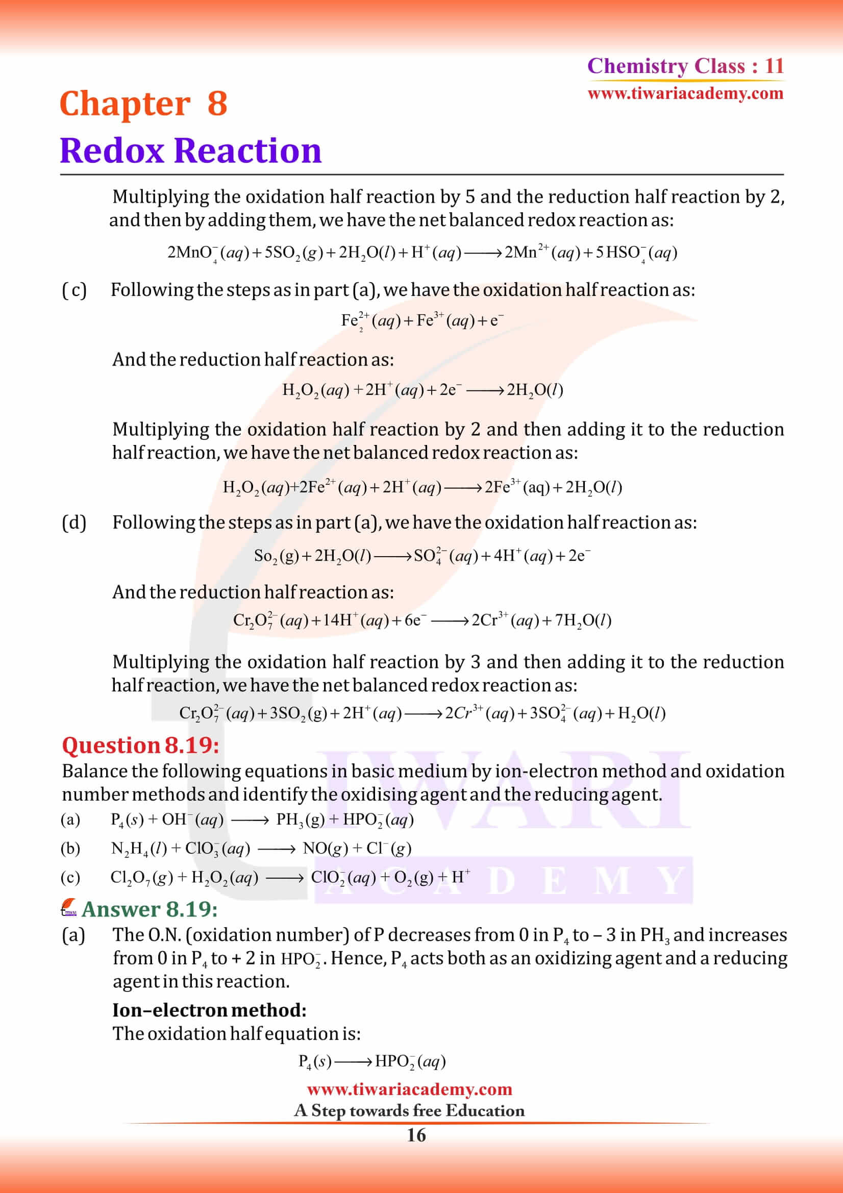 NCERT Solutions for Class 11 Chemistry Chapter 8 MP board